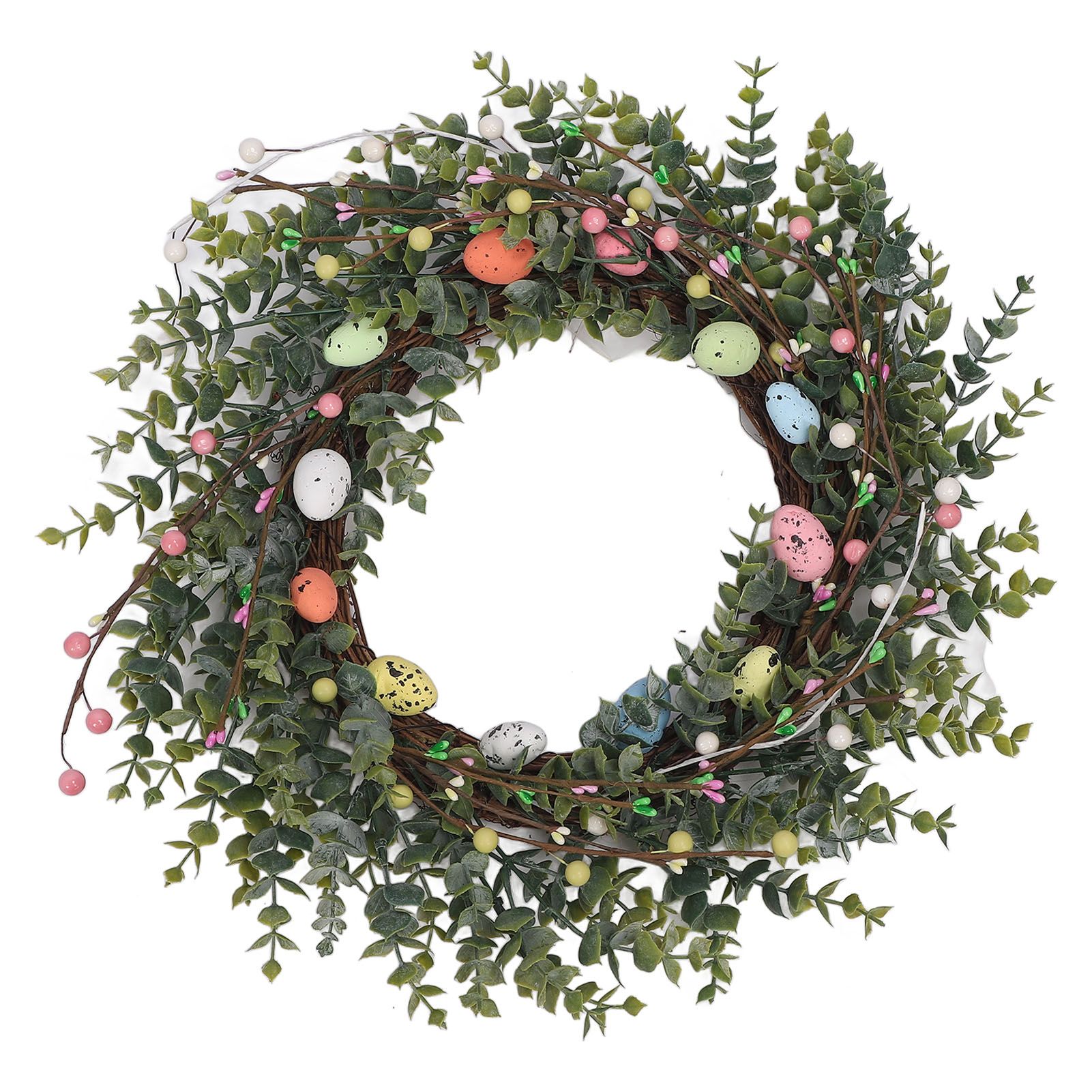 18 Inch Artificial Easter Wreath with Pastel Eggs Colorful Berries Easter Egg view 3