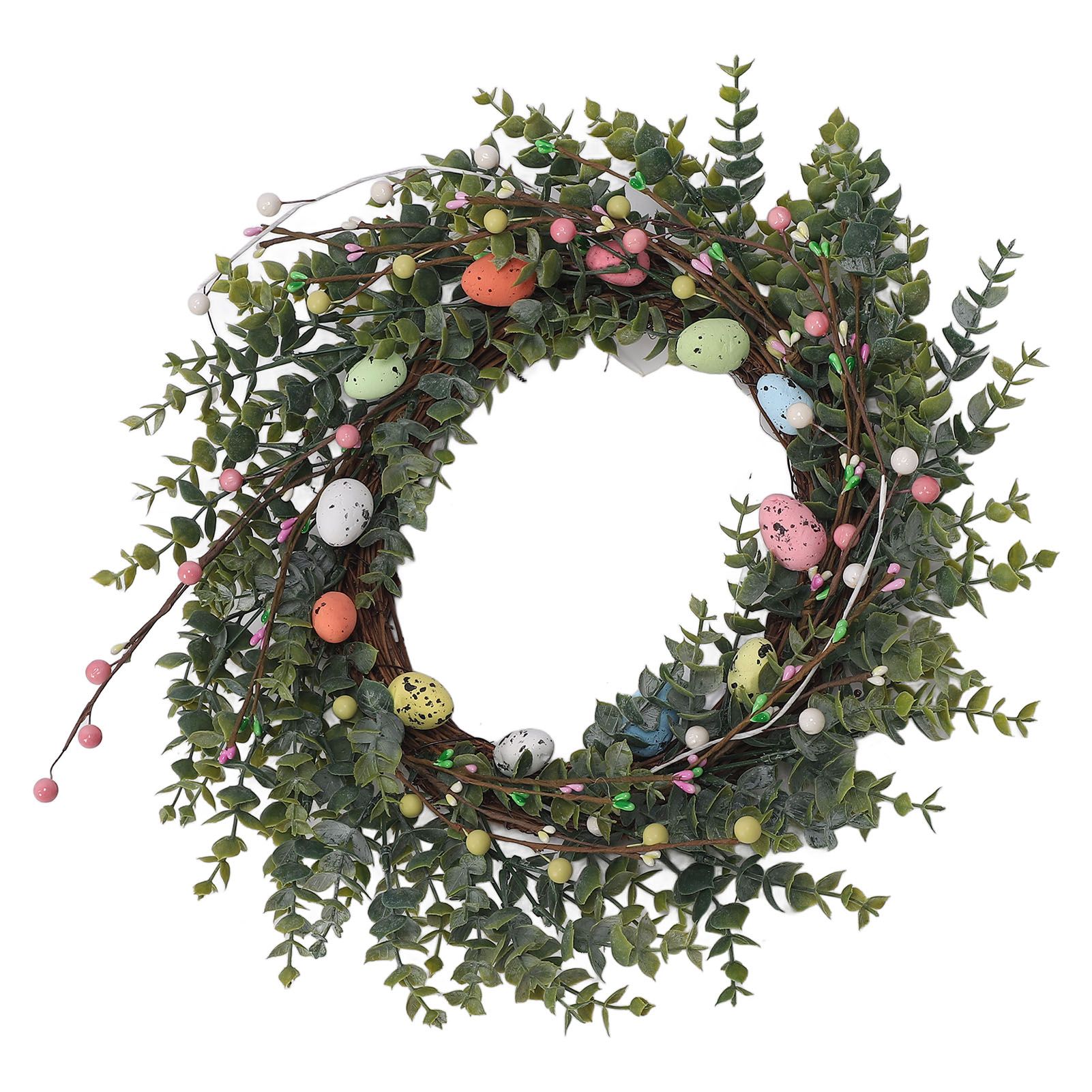18 Inch Artificial Easter Wreath with Pastel Eggs Colorful Berries Easter Egg view 4