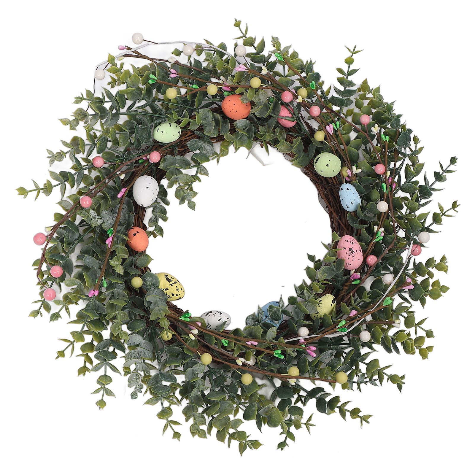 18 Inch Artificial Easter Wreath with Pastel Eggs Colorful Berries Easter Egg view 6