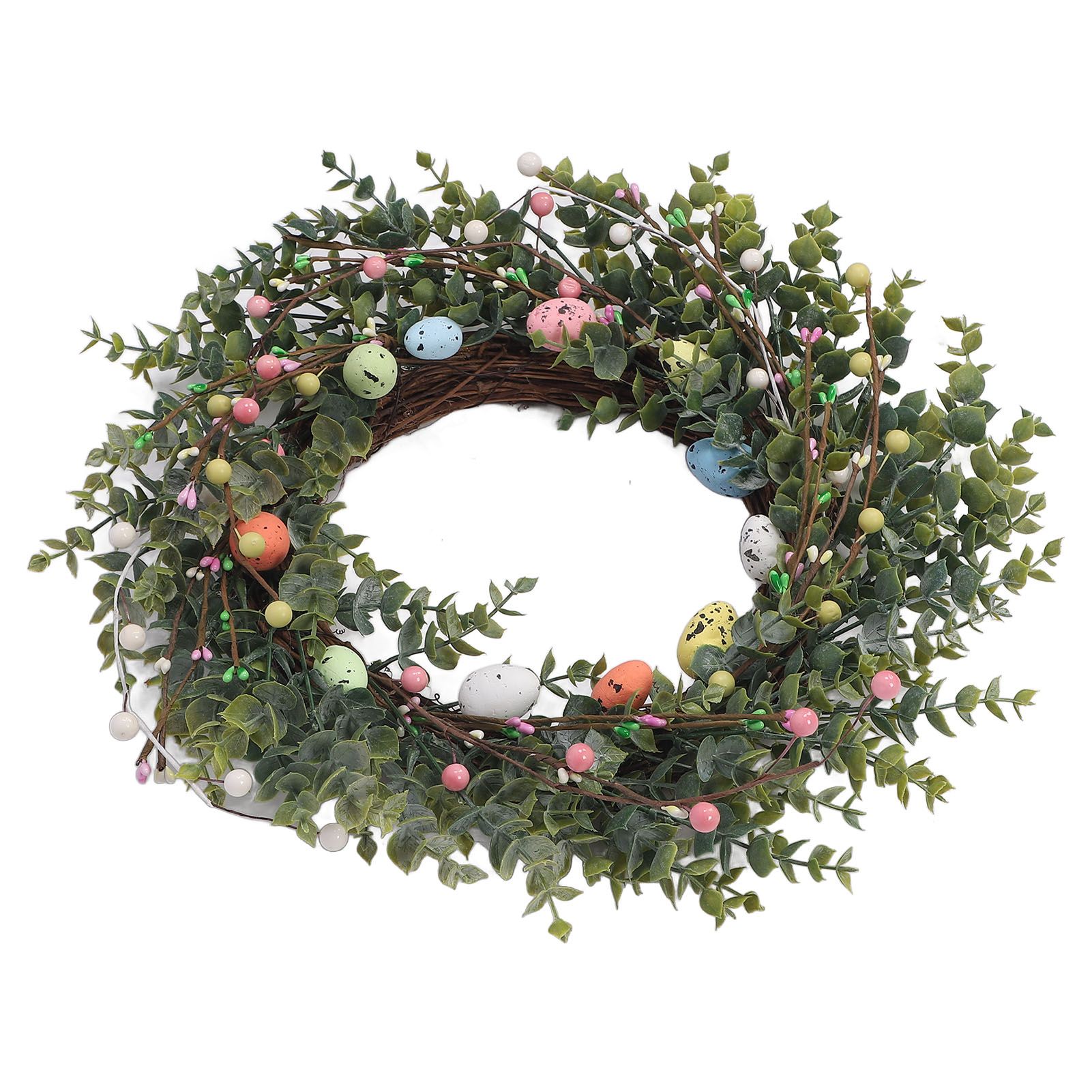 18 Inch Artificial Easter Wreath with Pastel Eggs Colorful Berries Easter Egg view 8