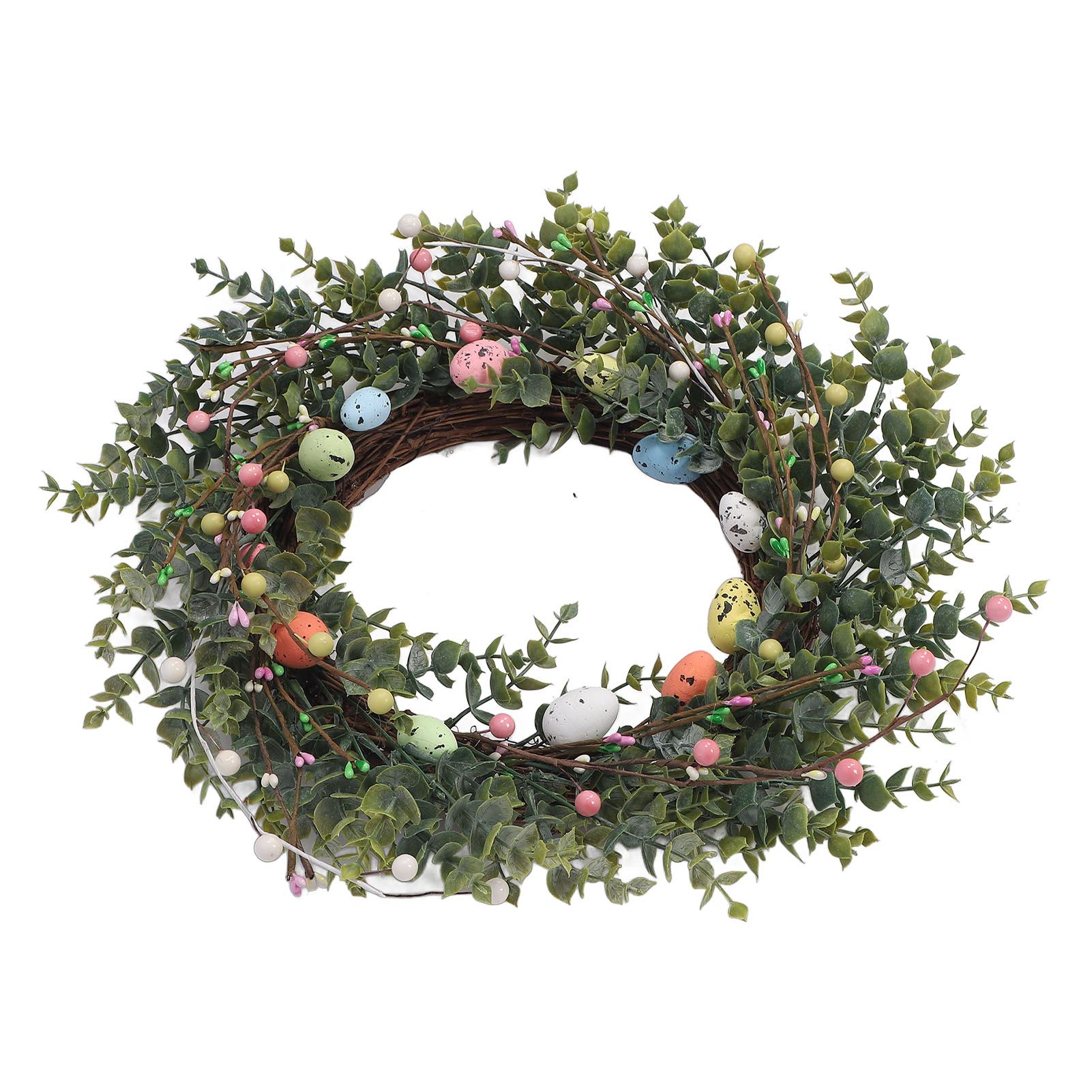 18 Inch Artificial Easter Wreath with Pastel Eggs Colorful Berries Easter Egg view 9