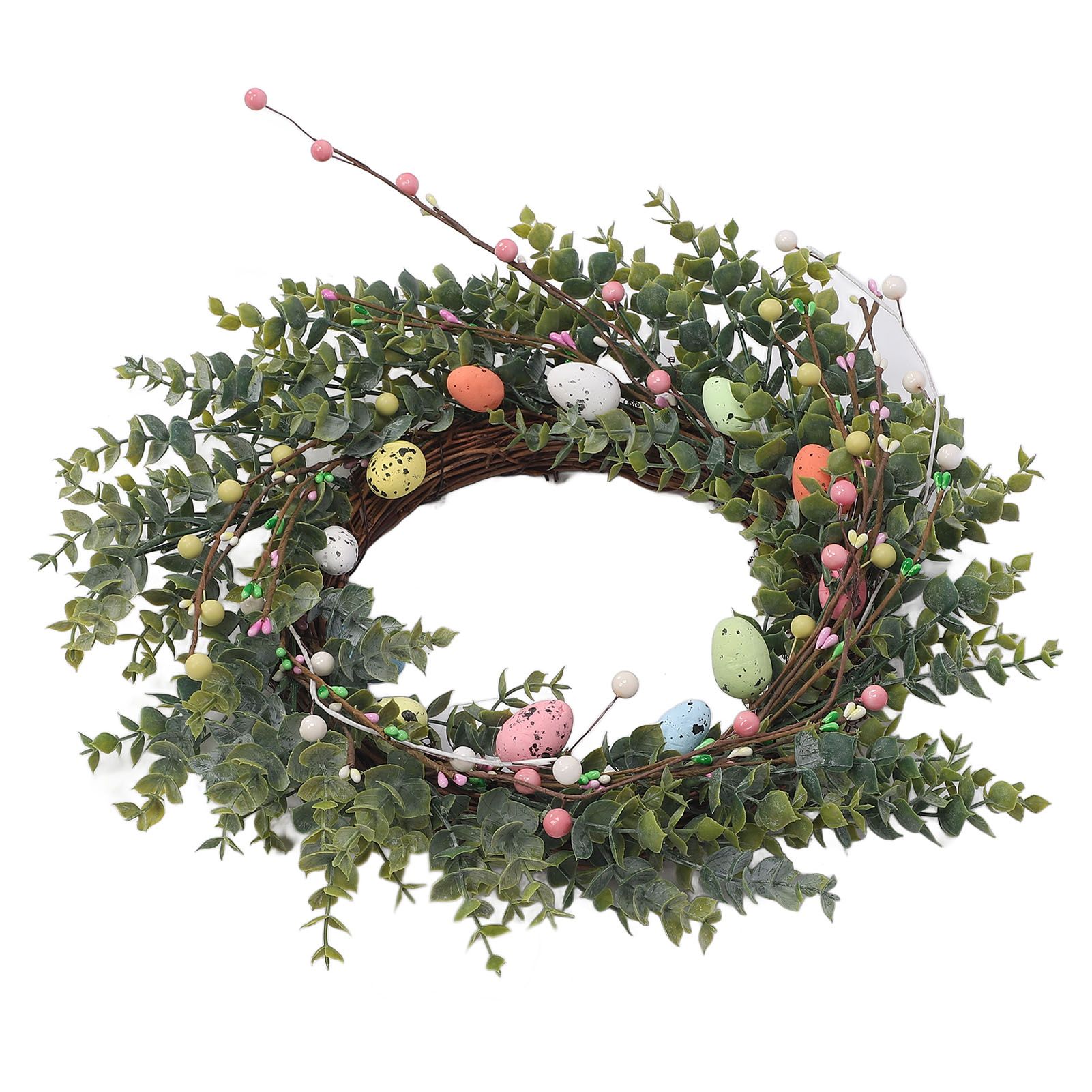 18 Inch Artificial Easter Wreath with Pastel Eggs Colorful Berries Easter Egg view 10