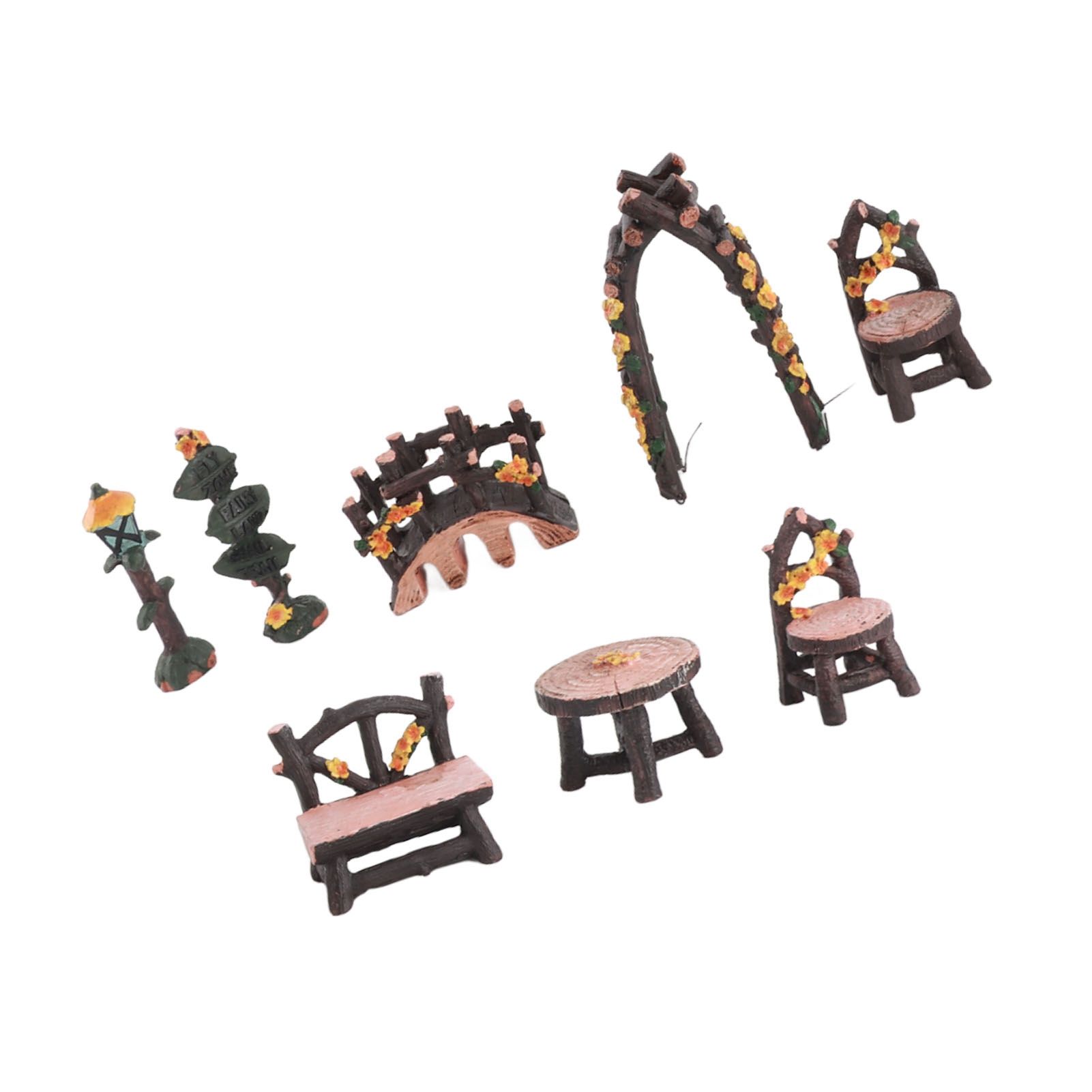 8PCS Fairy Garden Accessories Set Resin Miniature Table and Chairs Set Garden view 4