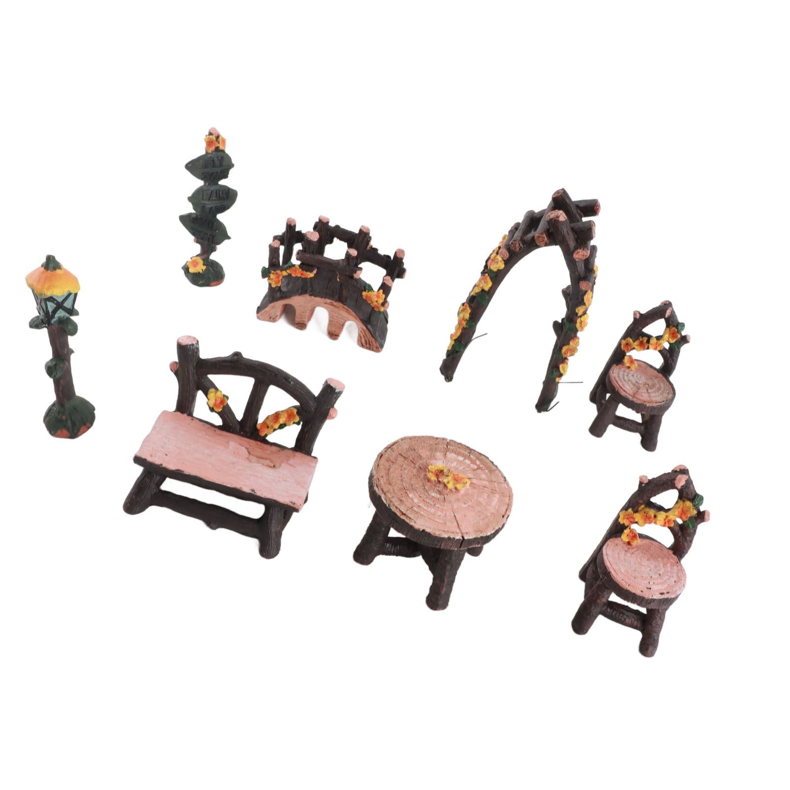 8PCS Fairy Garden Accessories Set Resin Miniature Table and Chairs Set Garden view 8
