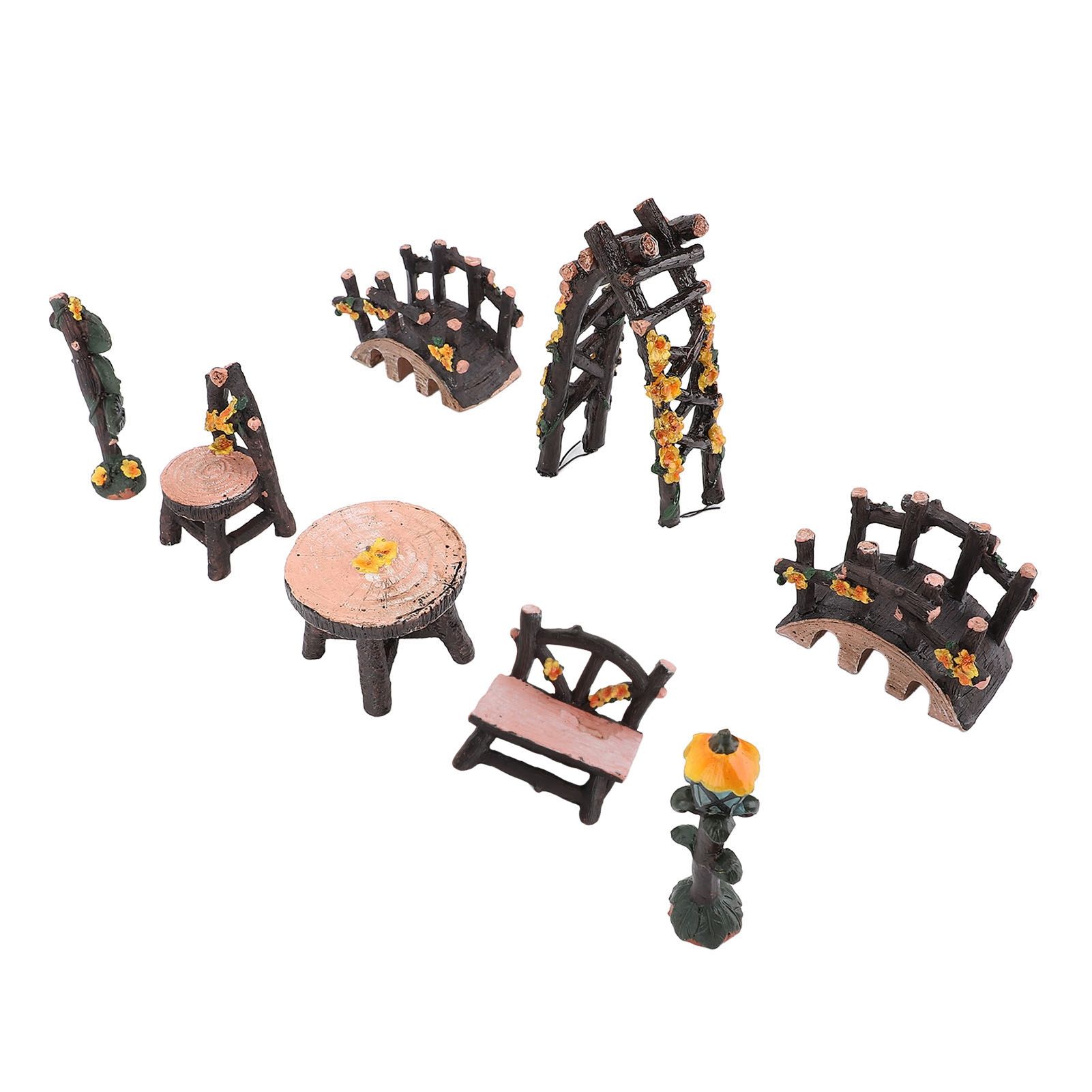 8PCS Fairy Garden Accessories Set Resin Miniature Table and Chairs Set Garden view 9