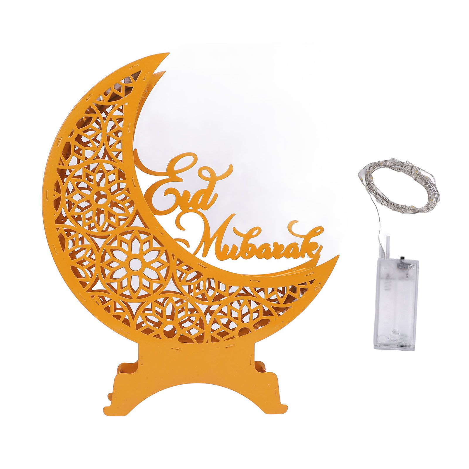 Yellow Moon Ornament with Lighting Iron Art Hollow Desk Decoration for Dining view 3
