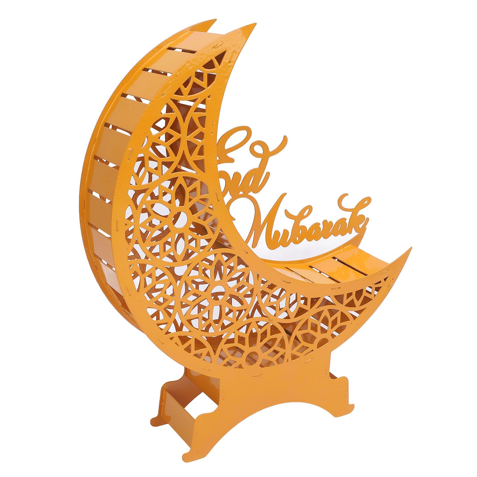 Yellow Moon Ornament with Lighting Iron Art Hollow Desk Decoration for Dining view 4