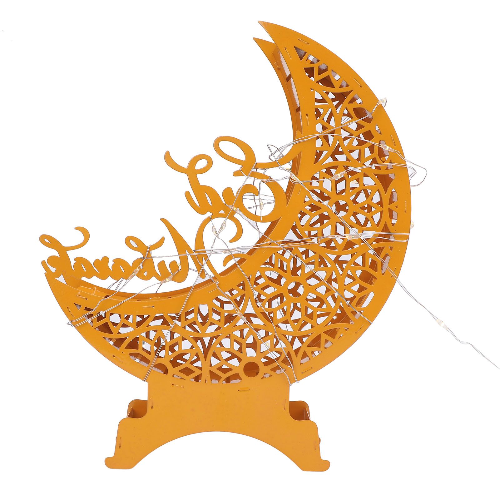 Yellow Moon Ornament with Lighting Iron Art Hollow Desk Decoration for Dining view 5