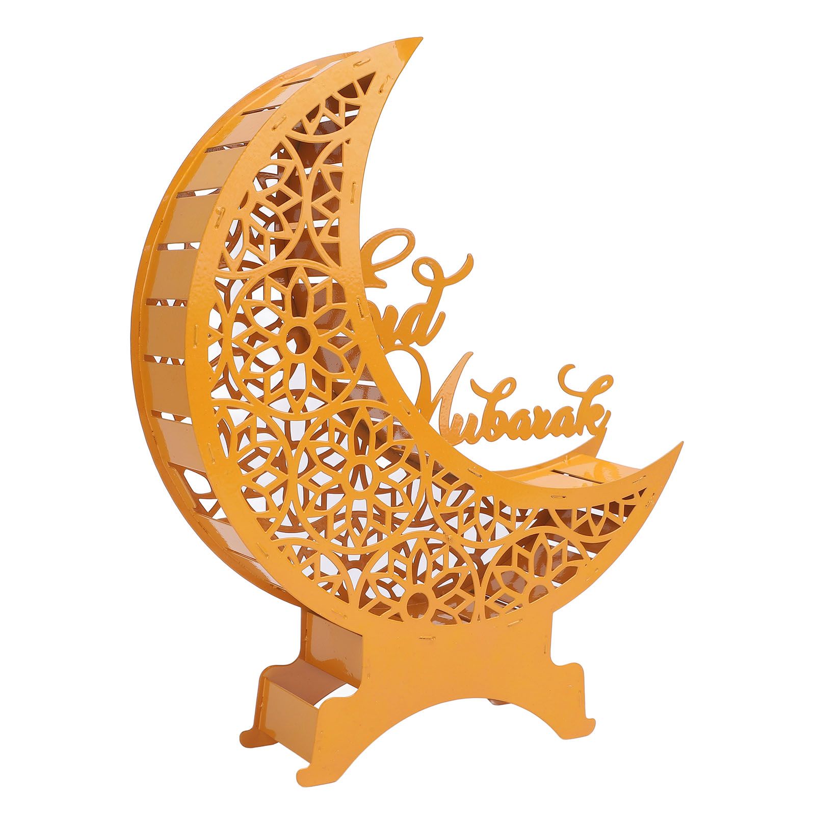 Yellow Moon Ornament with Lighting Iron Art Hollow Desk Decoration for Dining view 6