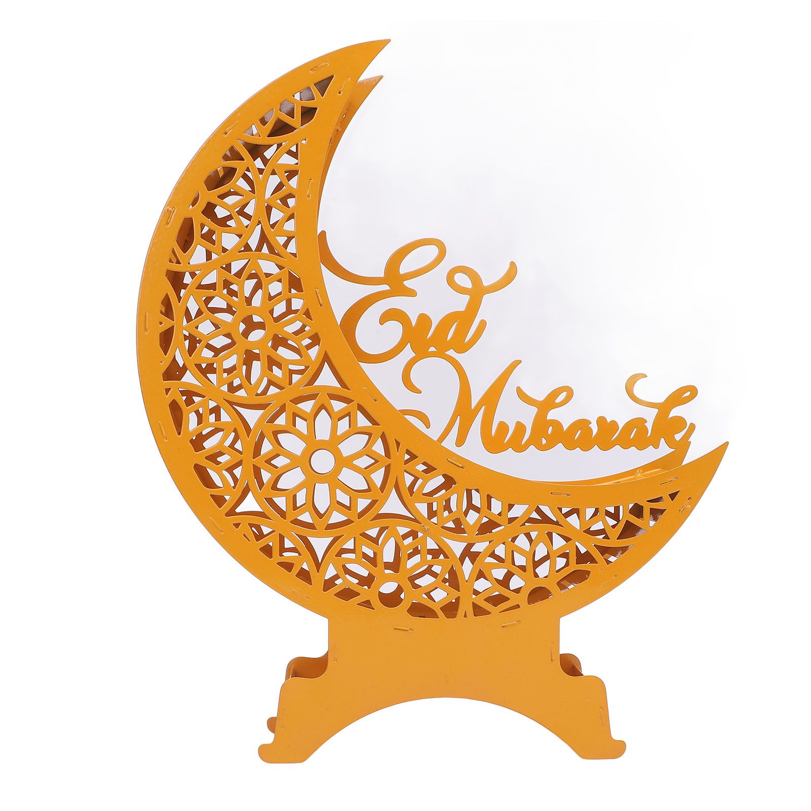 Yellow Moon Ornament with Lighting Iron Art Hollow Desk Decoration for Dining view 8