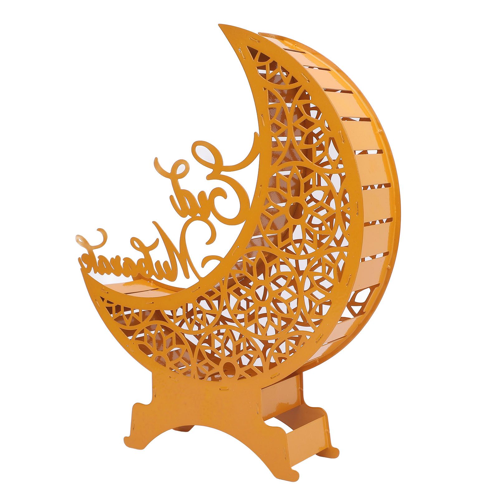 Yellow Moon Ornament with Lighting Iron Art Hollow Desk Decoration for Dining view 9