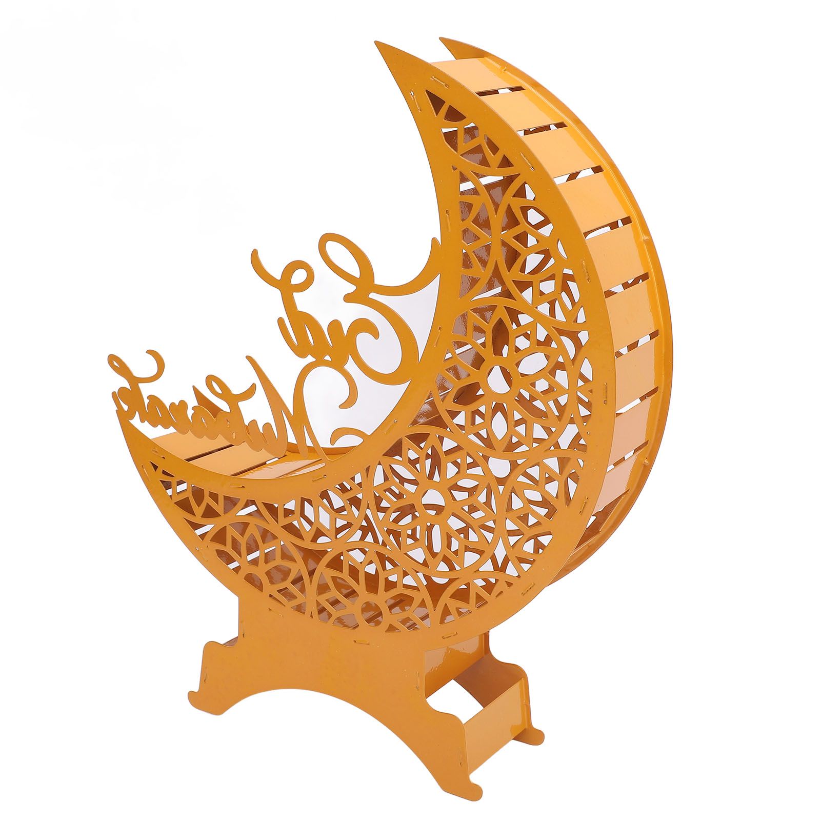 Yellow Moon Ornament with Lighting Iron Art Hollow Desk Decoration for Dining view 10