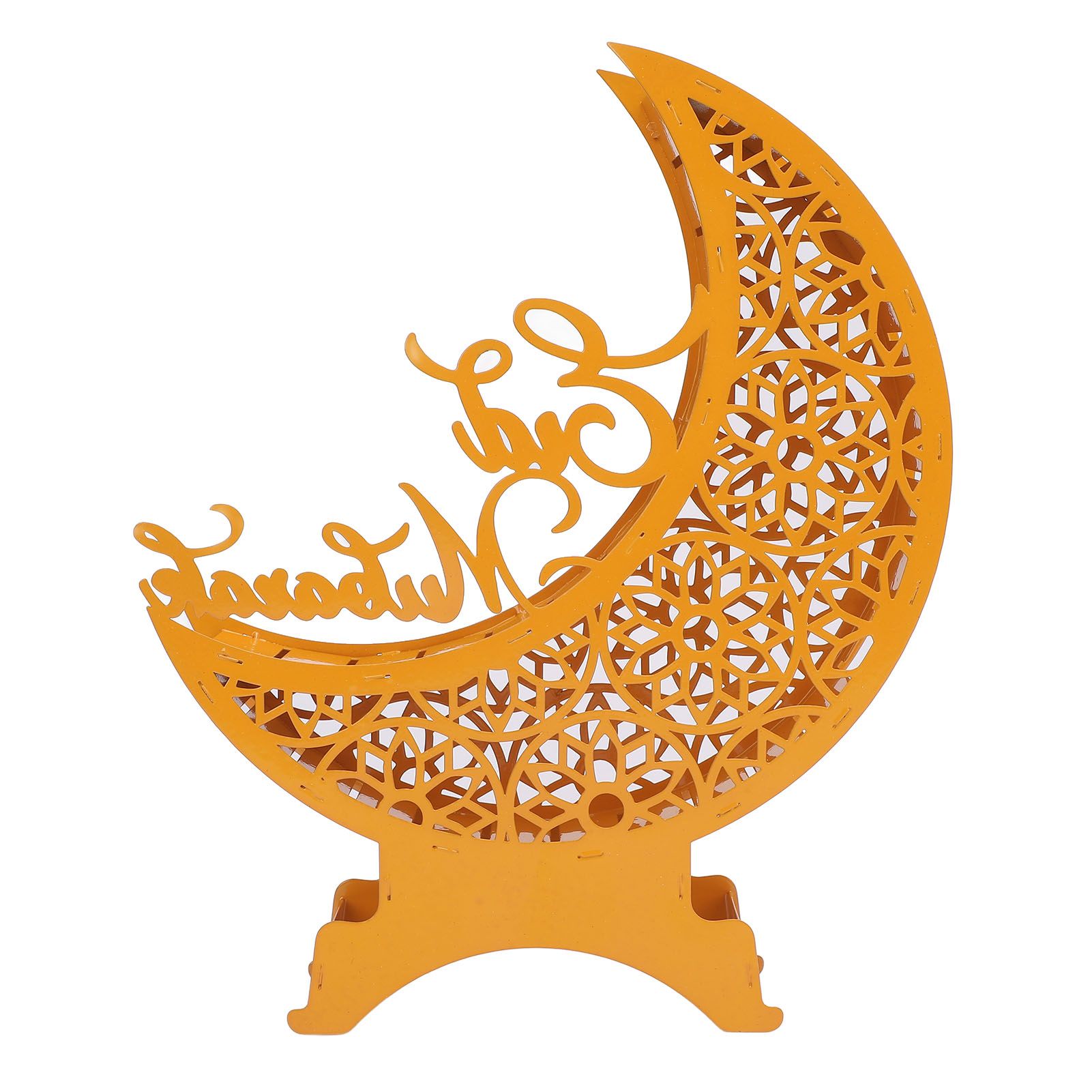 Yellow Moon Ornament with Lighting Iron Art Hollow Desk Decoration for Dining view 11