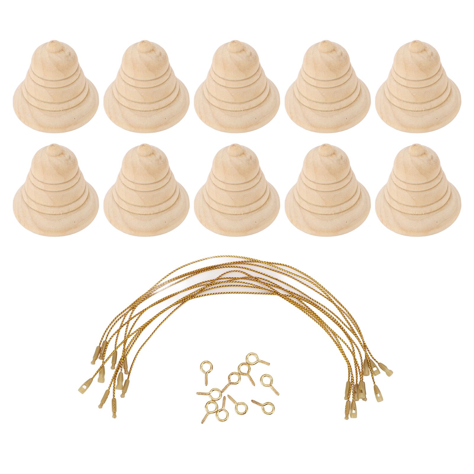 10Pcs Wooden Bell Decor Blank Cute Unfinished Xmas Bell Ornament with Hanging Rope view 3