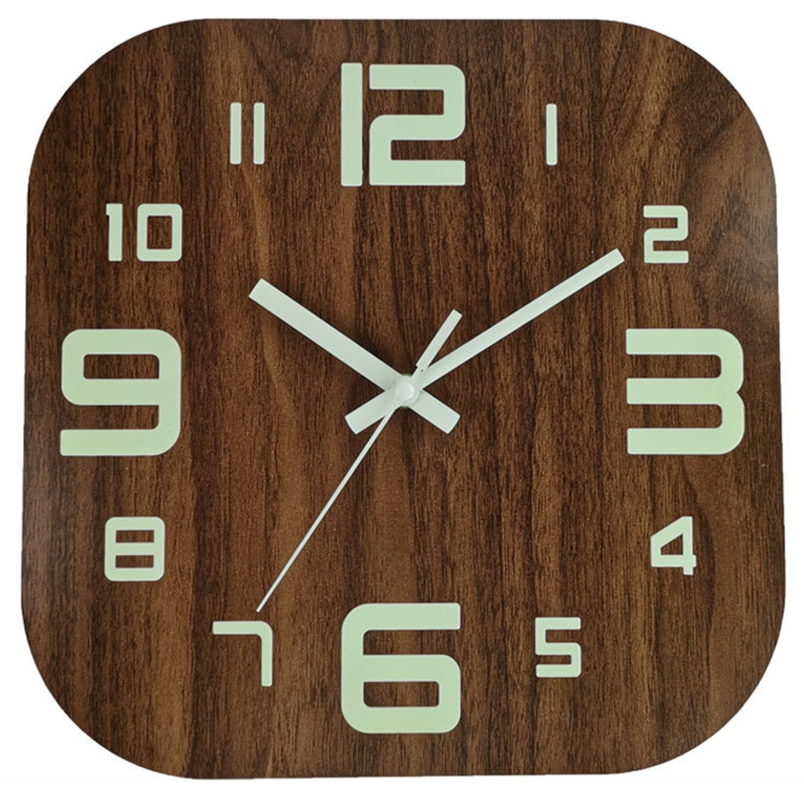 Glow in Dark Wall Clock Wooden 12 Inch Square Silent Battery Operated Rustic view 3