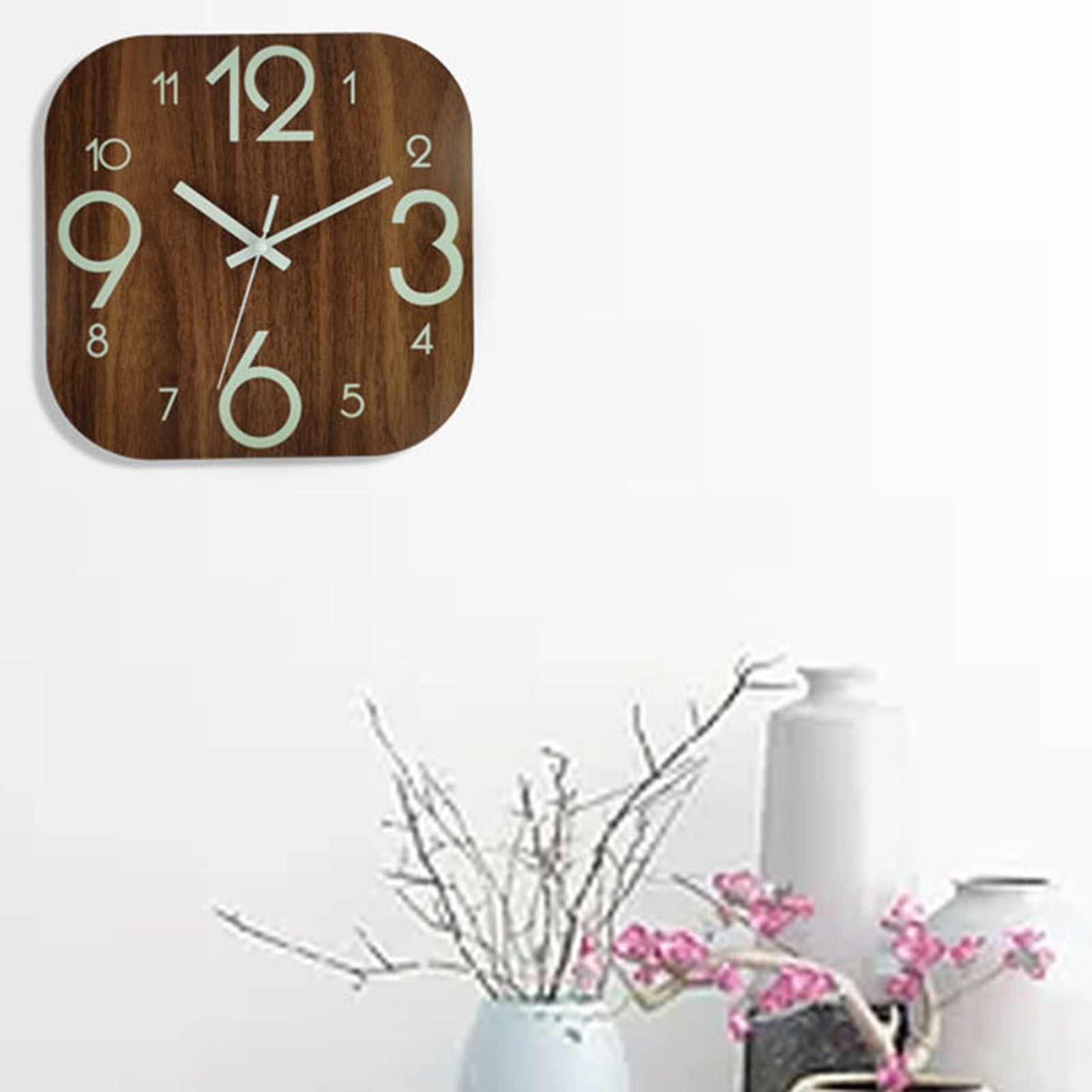 Glow in Dark Wall Clock Wooden 12 Inch Square Silent Battery Operated Rustic view 7