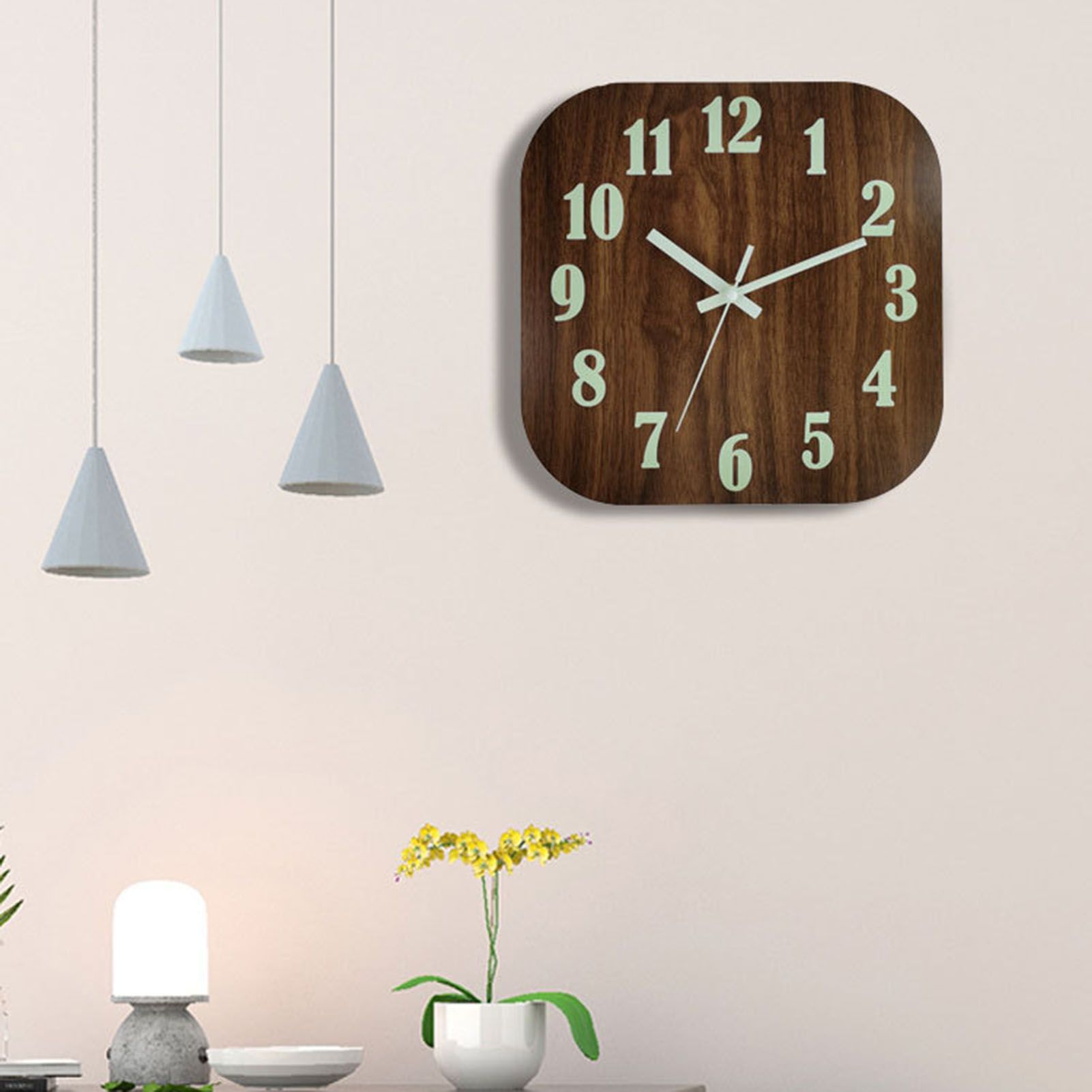 Glow in Dark Wall Clock Wooden 12 Inch Square Silent Battery Operated Rustic view 8