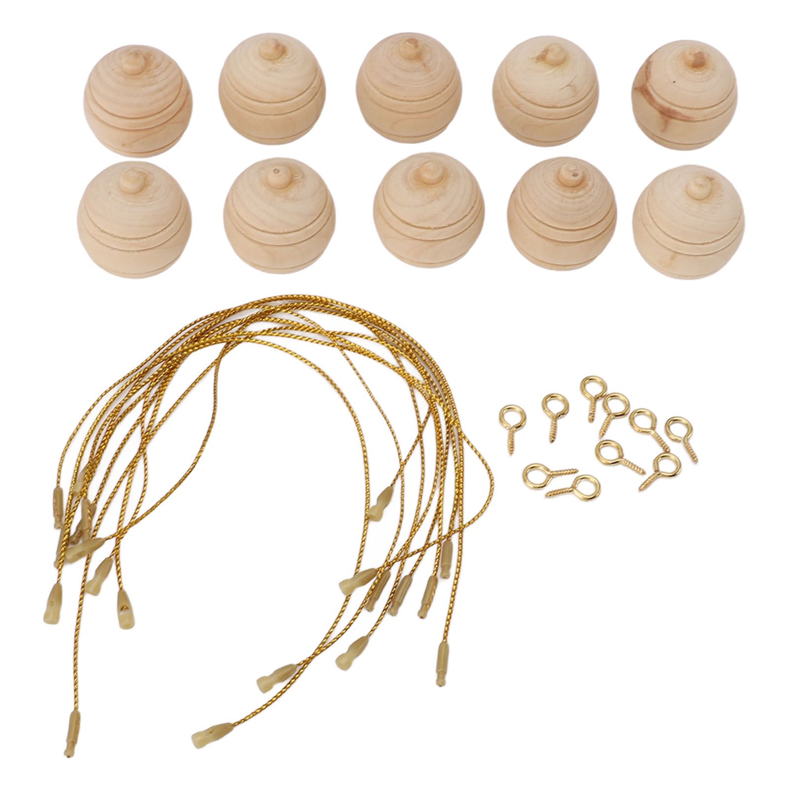 10pcs Unfinished Hanging Decorative Ball Wooden Ball Shaped Hanging Ornament view 4