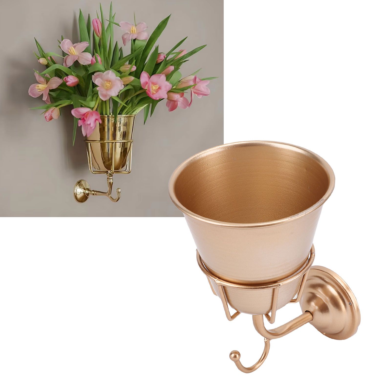 Wall Vessel Stainless Steel Vintage Wall Mounted Vase Hanging Organizer for view 11