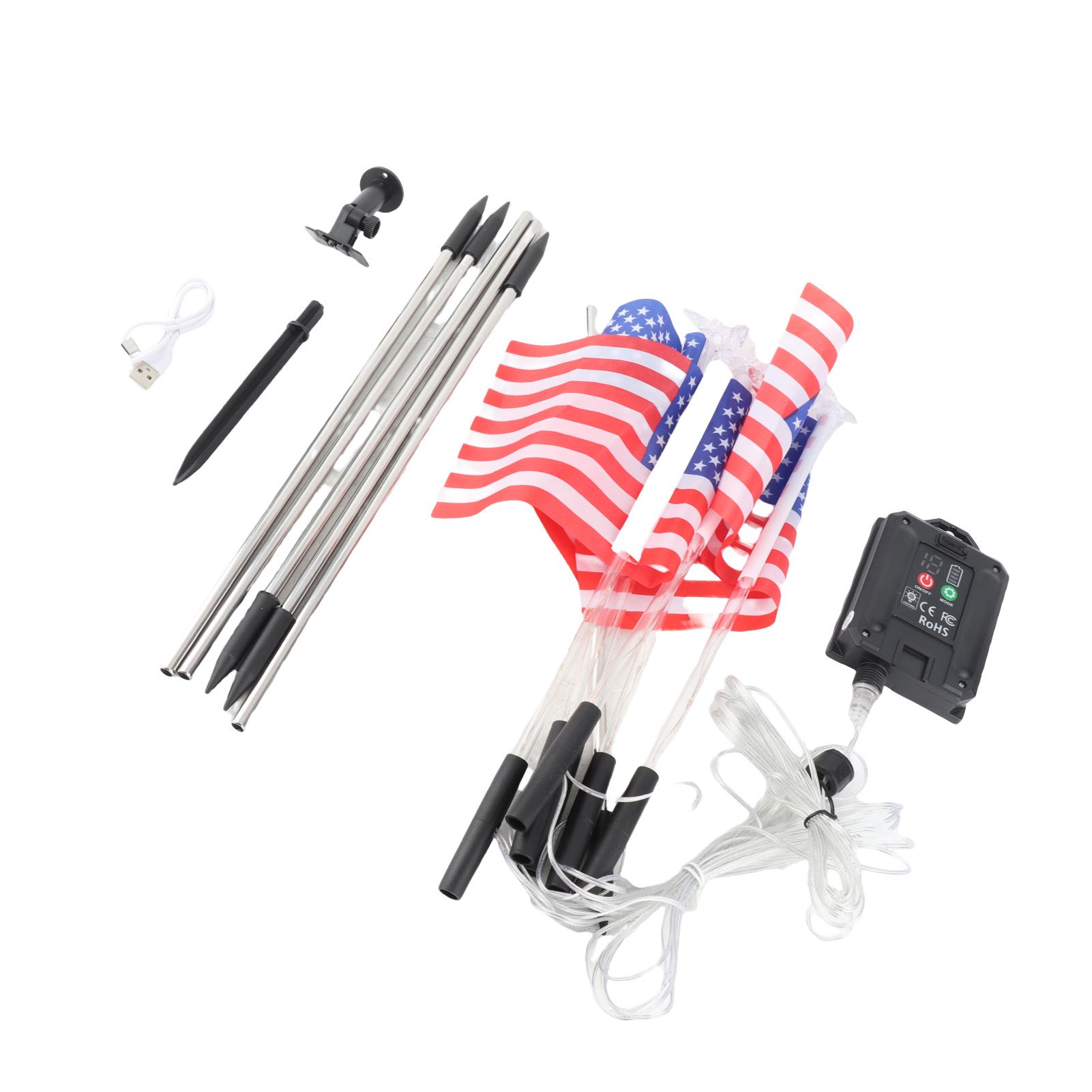 Solar US Flag Lights Red White Blue 8 Modes Independence Day Decor view 3