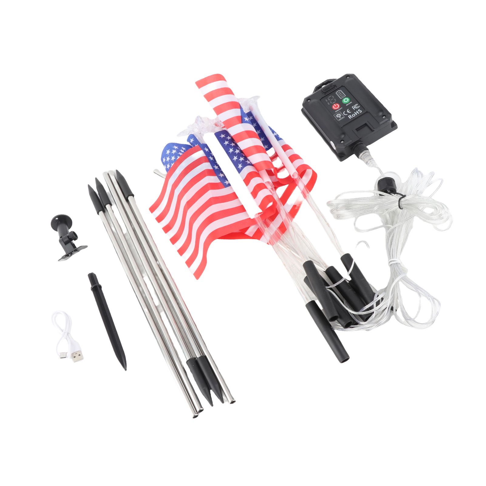 Solar US Flag Lights Red White Blue 8 Modes Independence Day Decor view 5