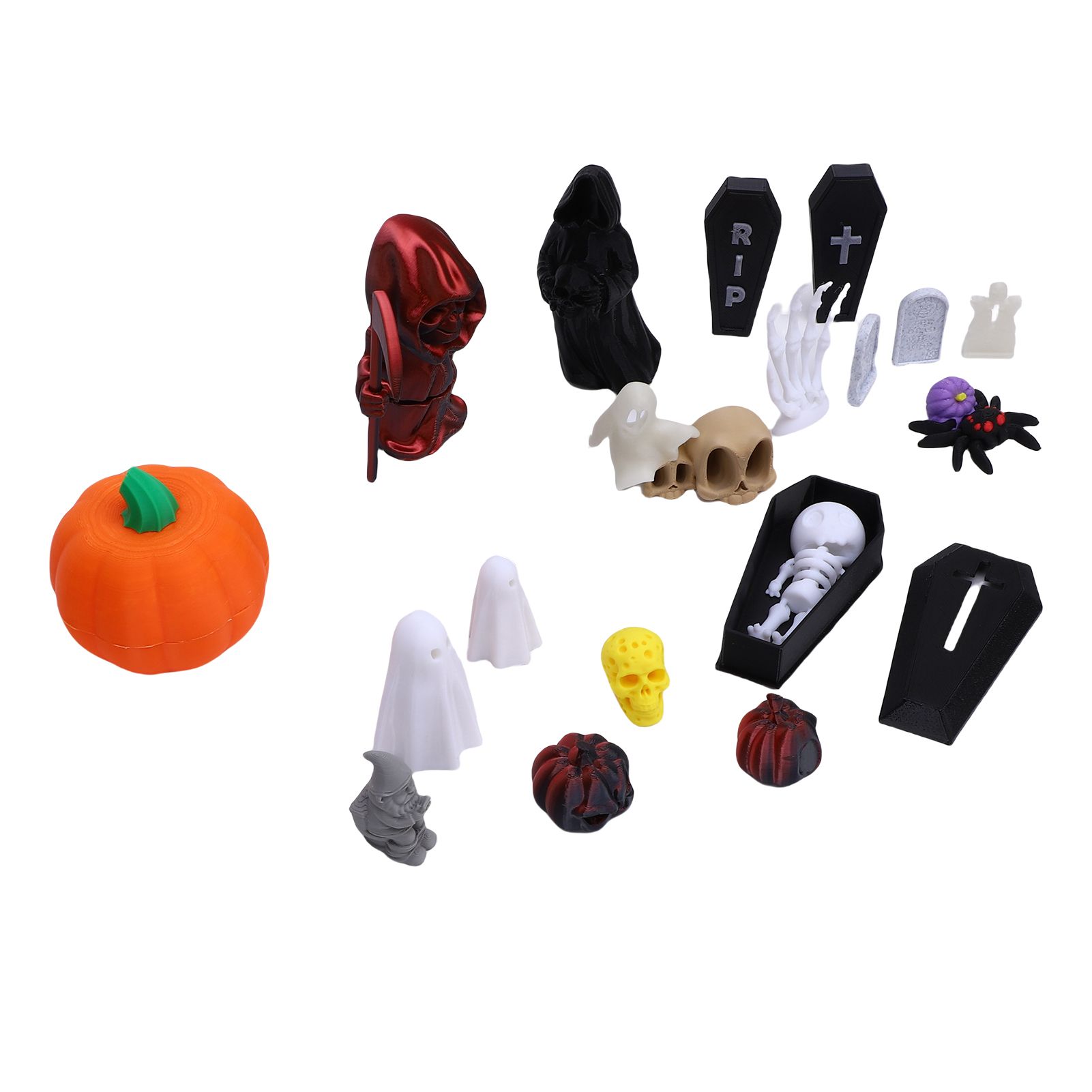 Pumpkin Ghost Skull Ornaments 3D Printed Tombstones Coffins Spiders Cat view 4