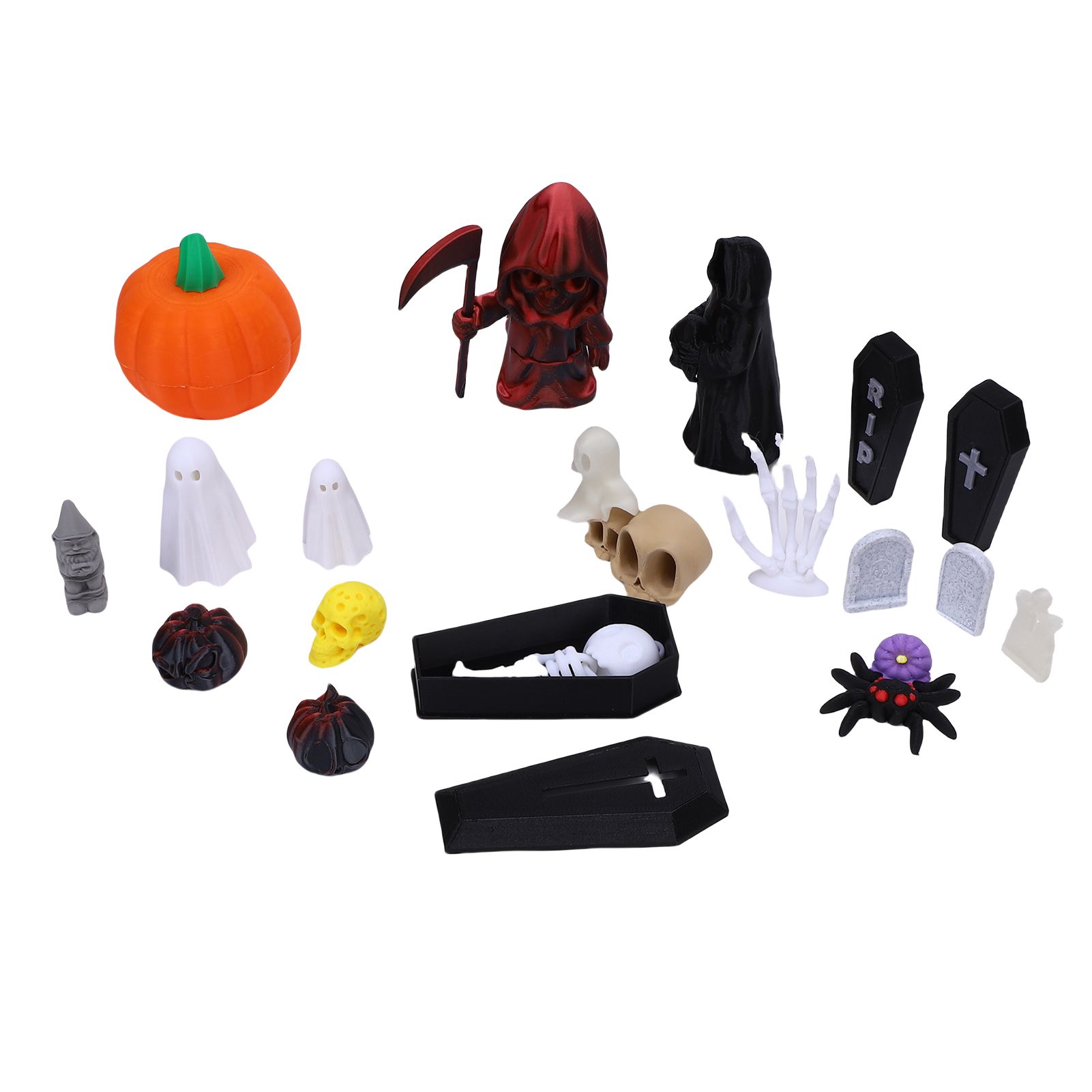 Pumpkin Ghost Skull Ornaments 3D Printed Tombstones Coffins Spiders Cat view 6