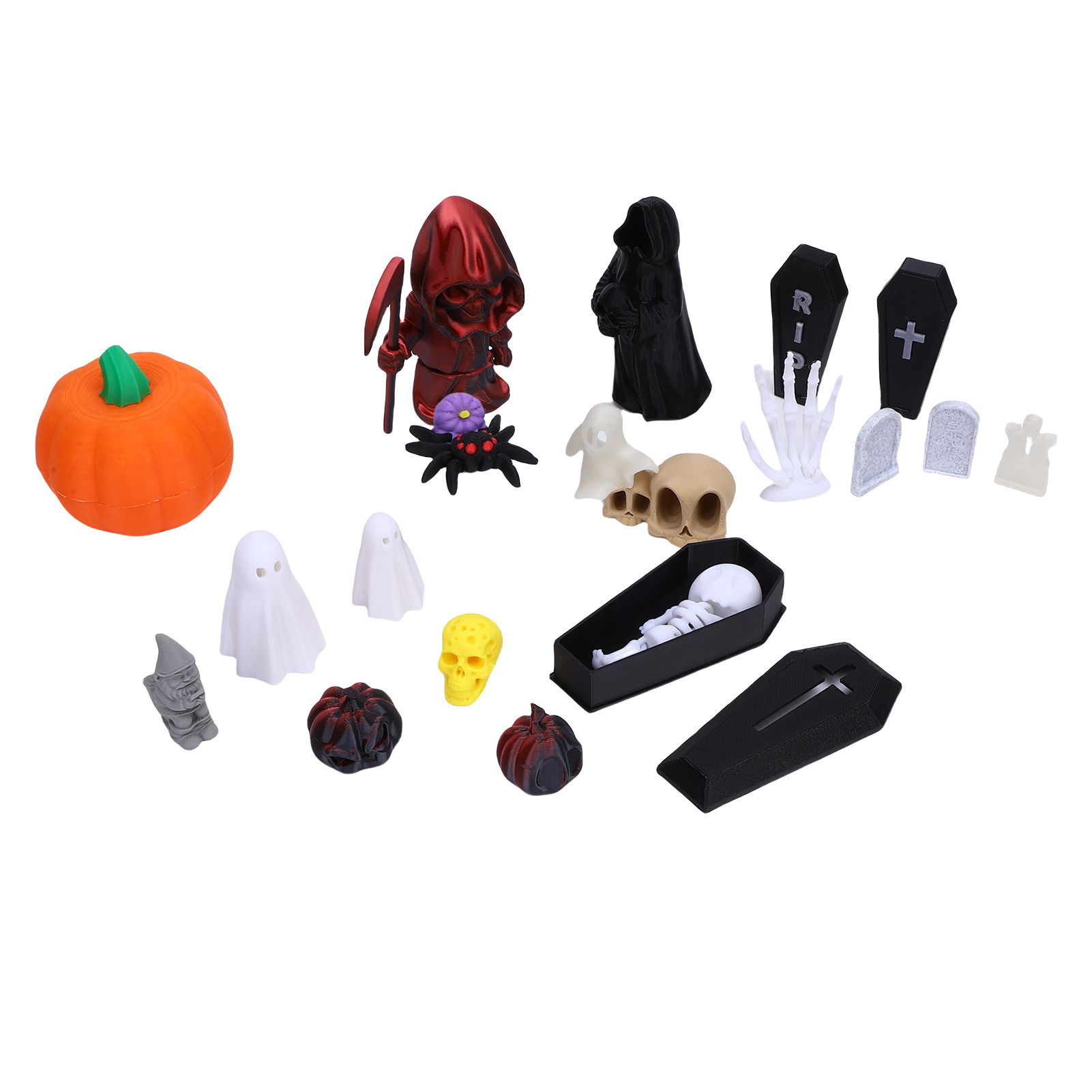 Pumpkin Ghost Skull Ornaments 3D Printed Tombstones Coffins Spiders Cat view 8