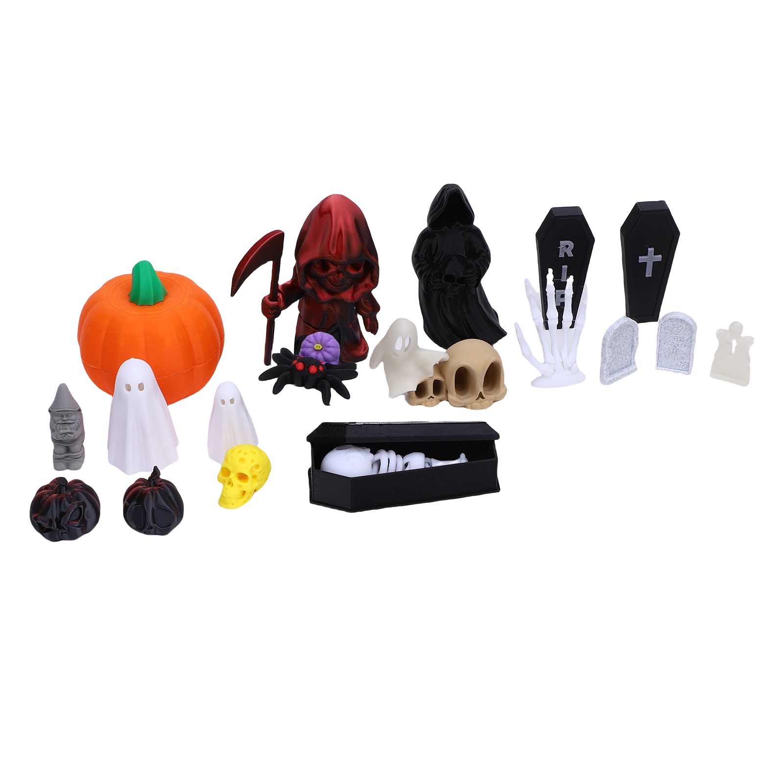Pumpkin Ghost Skull Ornaments 3D Printed Tombstones Coffins Spiders Cat view 9