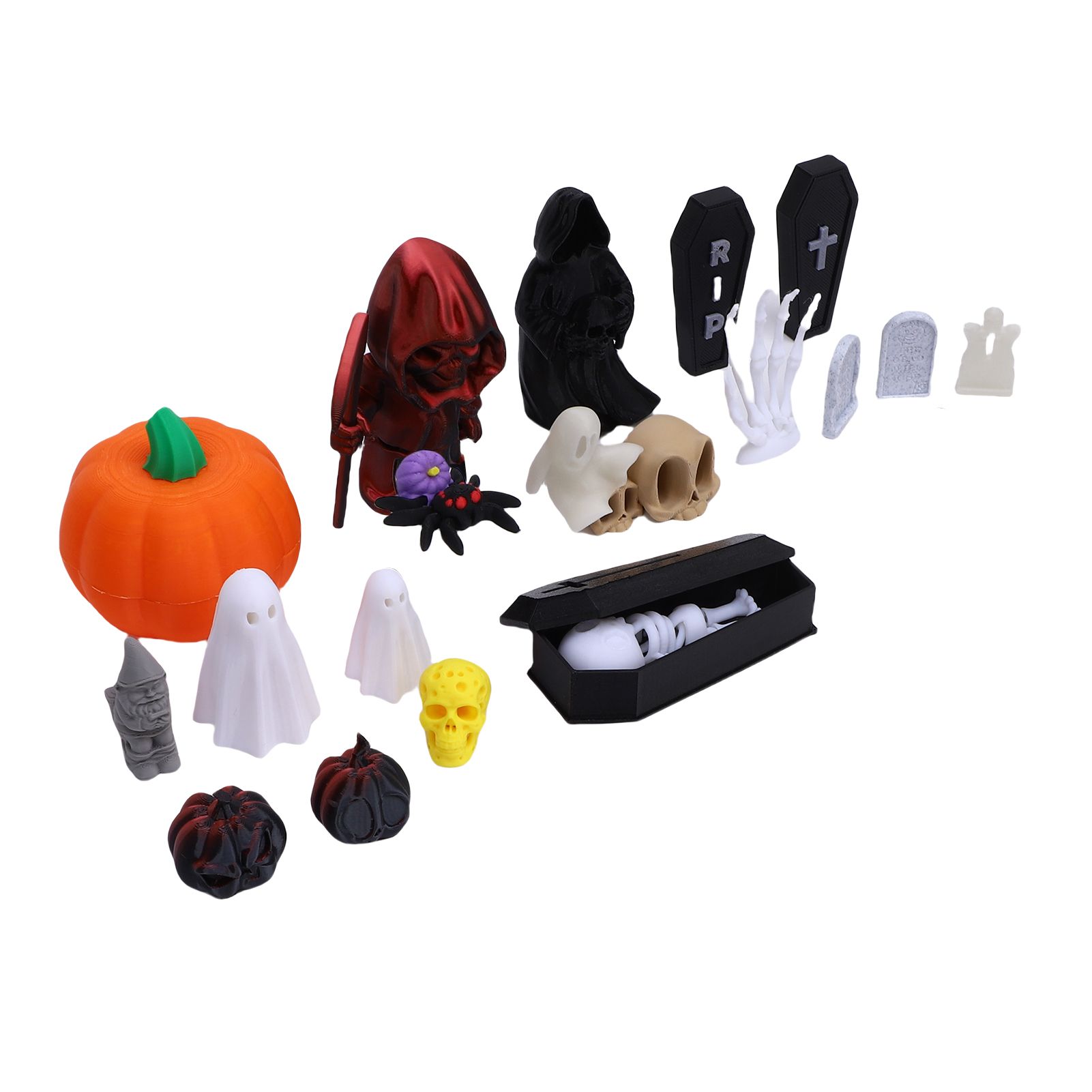 Pumpkin Ghost Skull Ornaments 3D Printed Tombstones Coffins Spiders Cat view 10