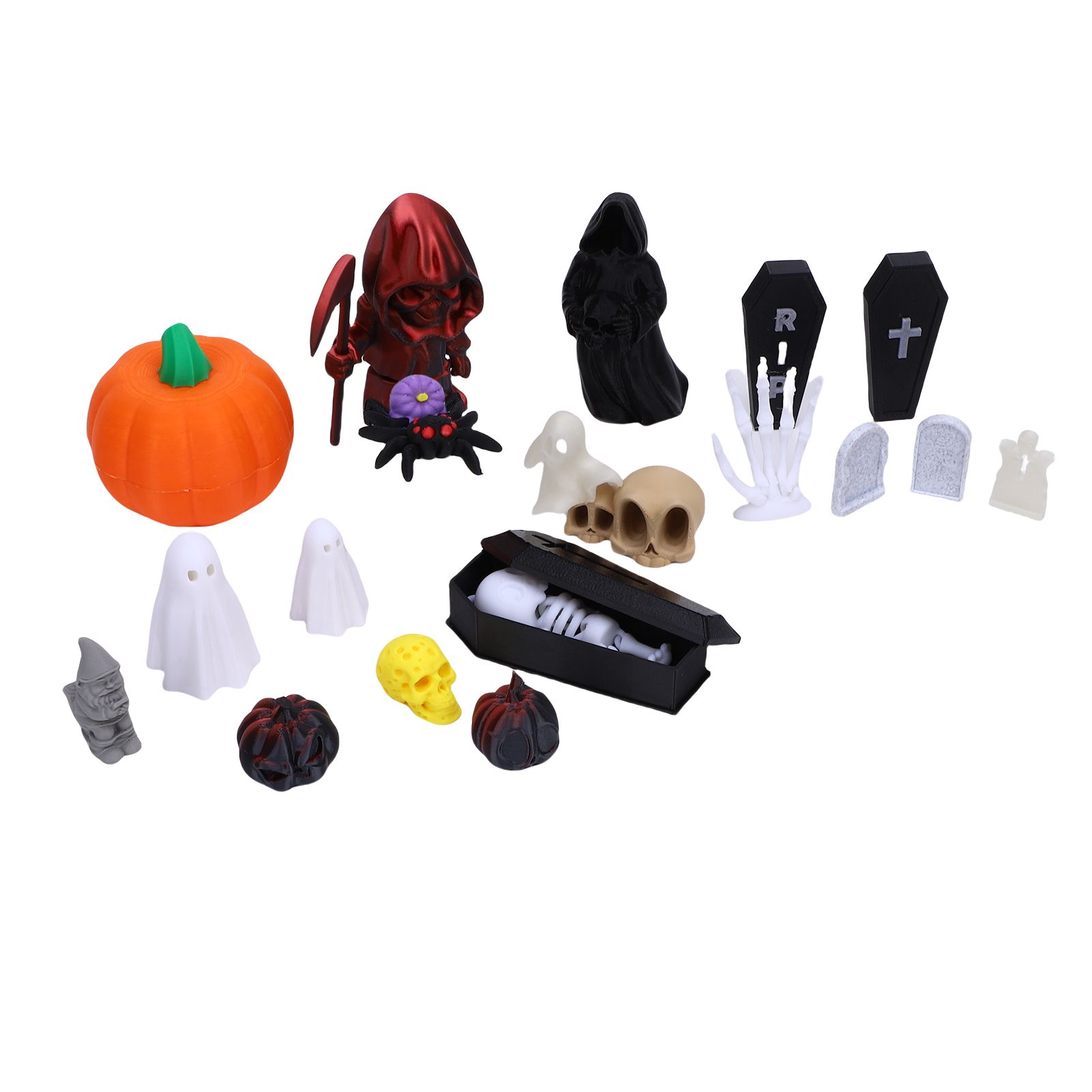 Pumpkin Ghost Skull Ornaments 3D Printed Tombstones Coffins Spiders Cat view 11
