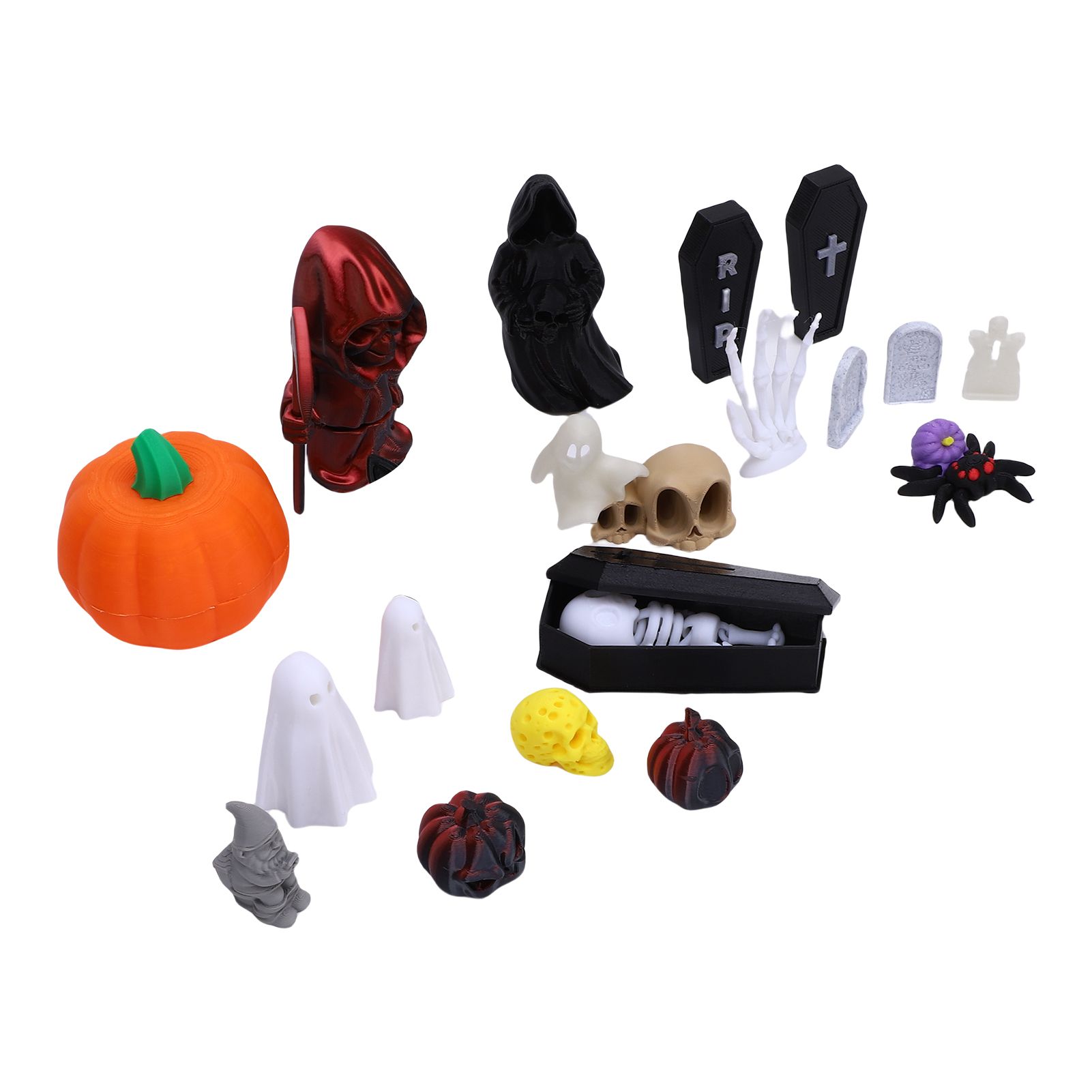 Pumpkin Ghost Skull Ornaments 3D Printed Tombstones Coffins Spiders Cat view 12