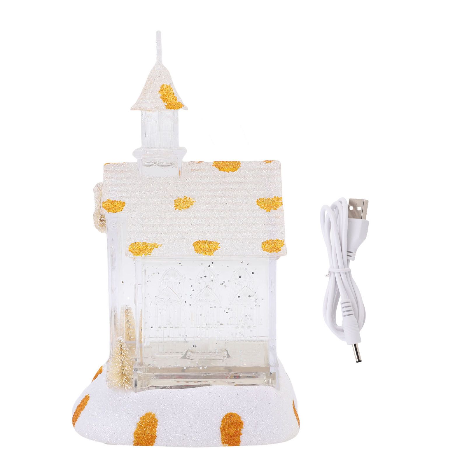 LED Lighted Xmas House Music Box USB Battery Operated Snow Frosted Glittering view 3