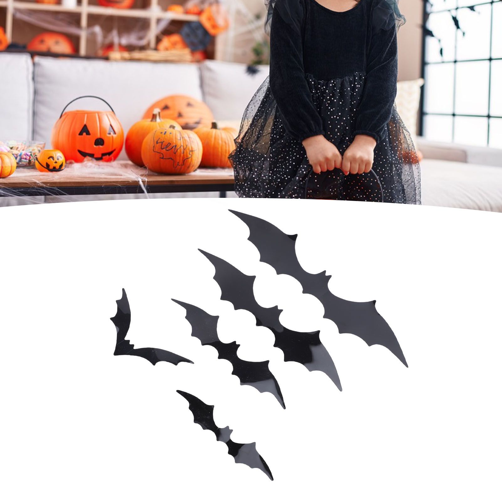 140 Pcs Bats Wall Decor Spooky Black 3D Bat Stickers with Backing Sheets for view 11
