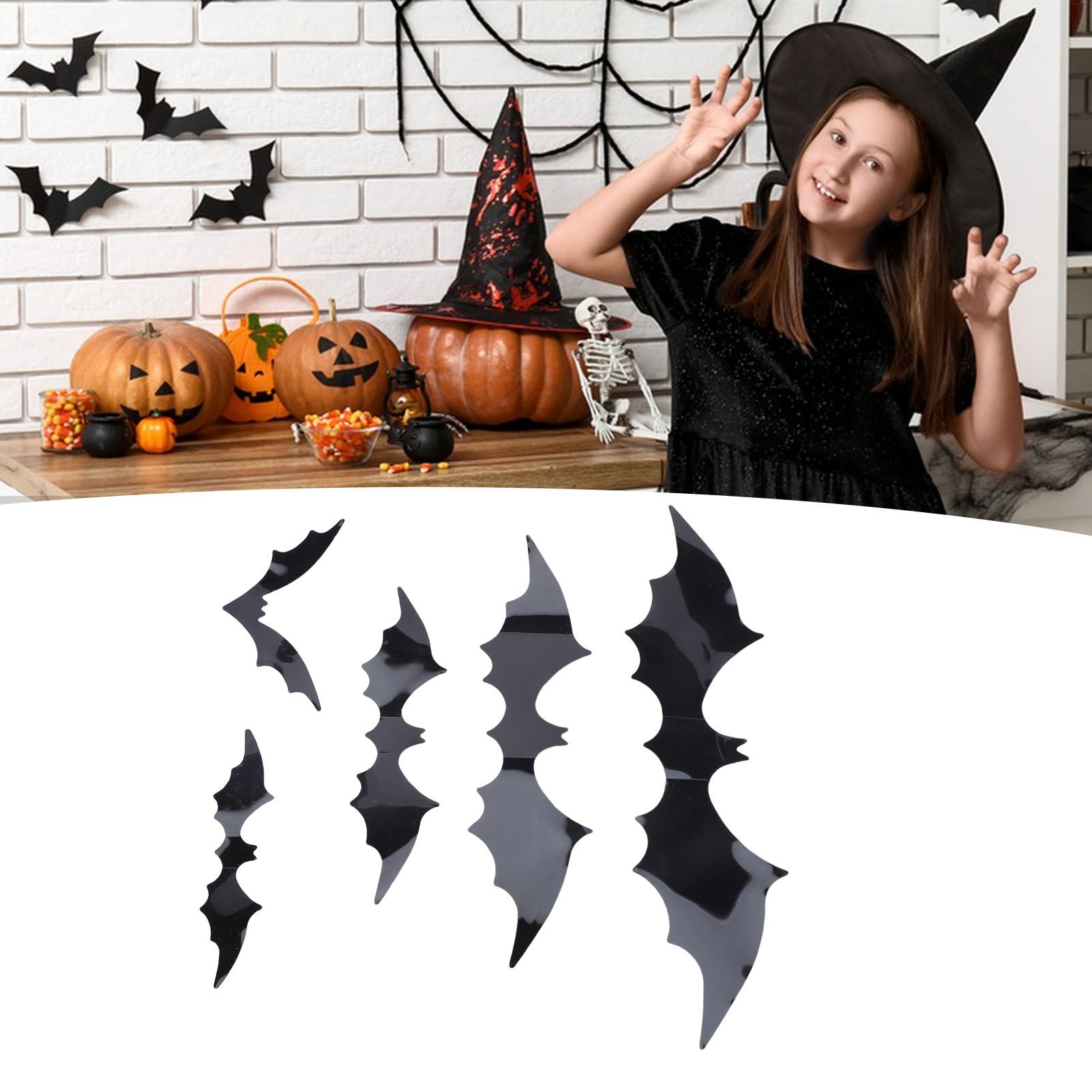 140 Pcs Bats Wall Decor Spooky Black 3D Bat Stickers with Backing Sheets for view 12