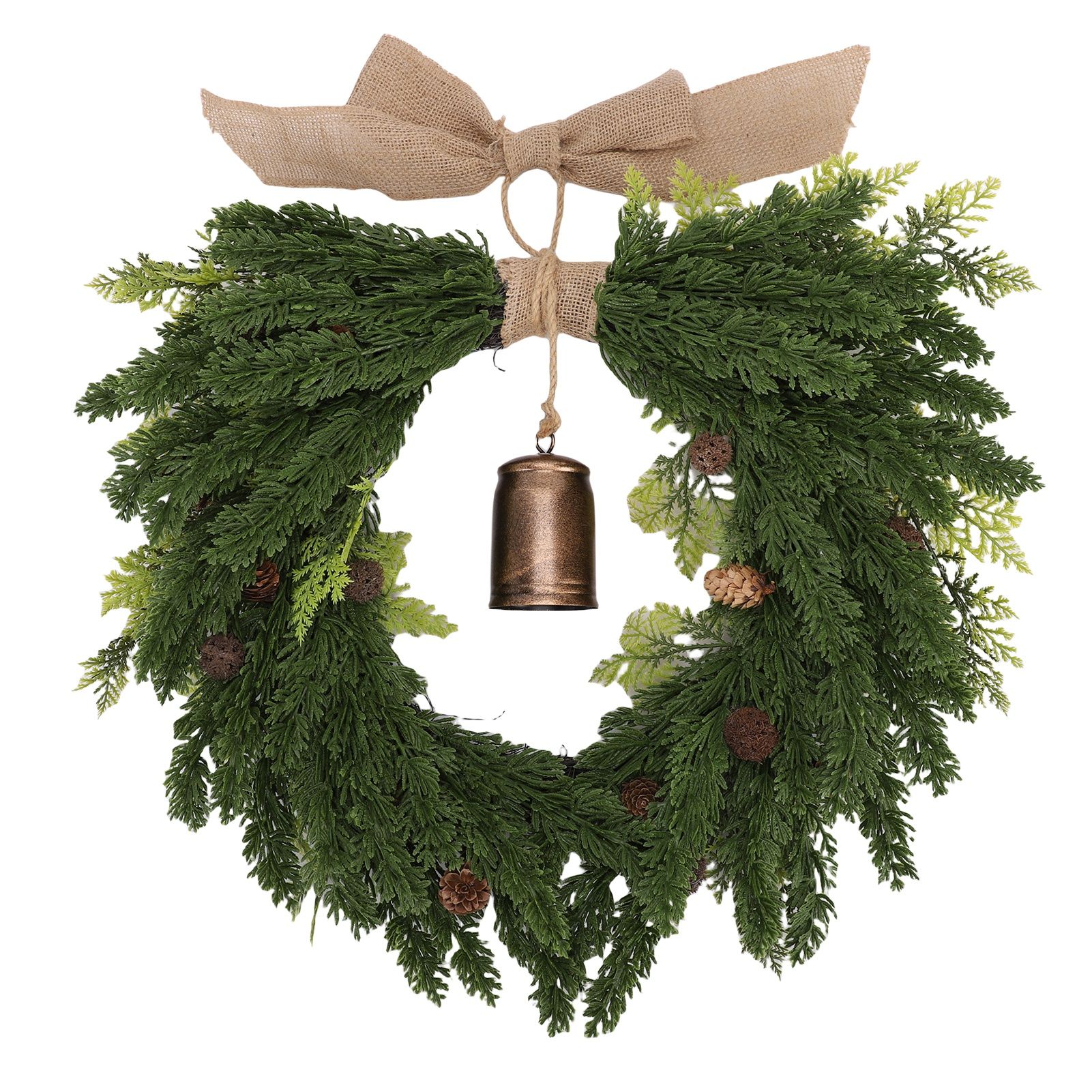 19.7 Inch Cedar Wreath Artificial Cedar Xmas Wreath with Vintage Rustic Cow view 3