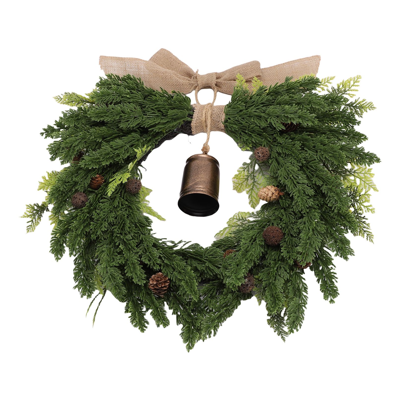 19.7 Inch Cedar Wreath Artificial Cedar Xmas Wreath with Vintage Rustic Cow view 4