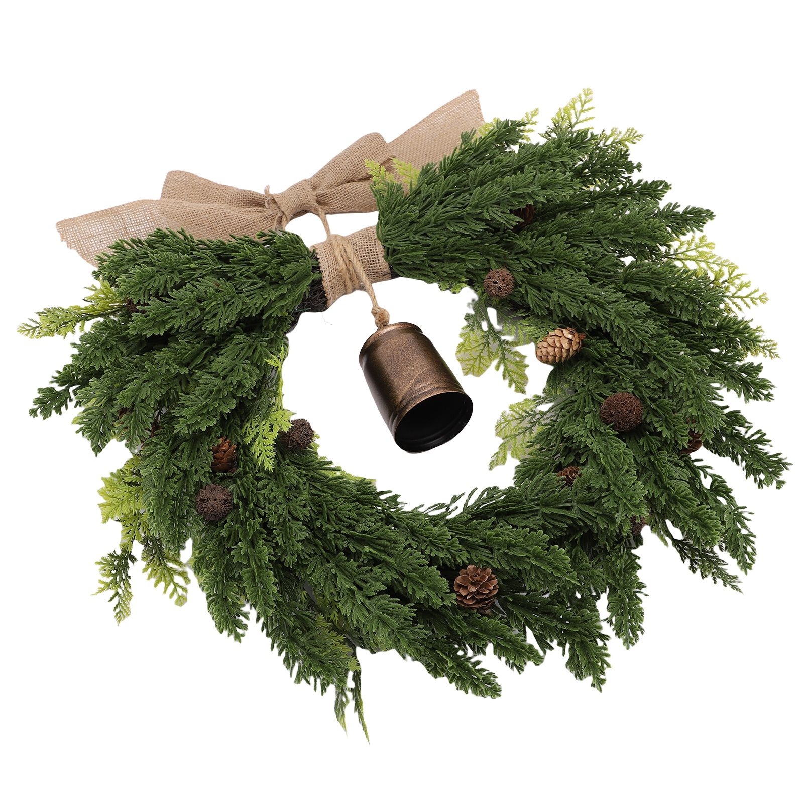 19.7 Inch Cedar Wreath Artificial Cedar Xmas Wreath with Vintage Rustic Cow view 9