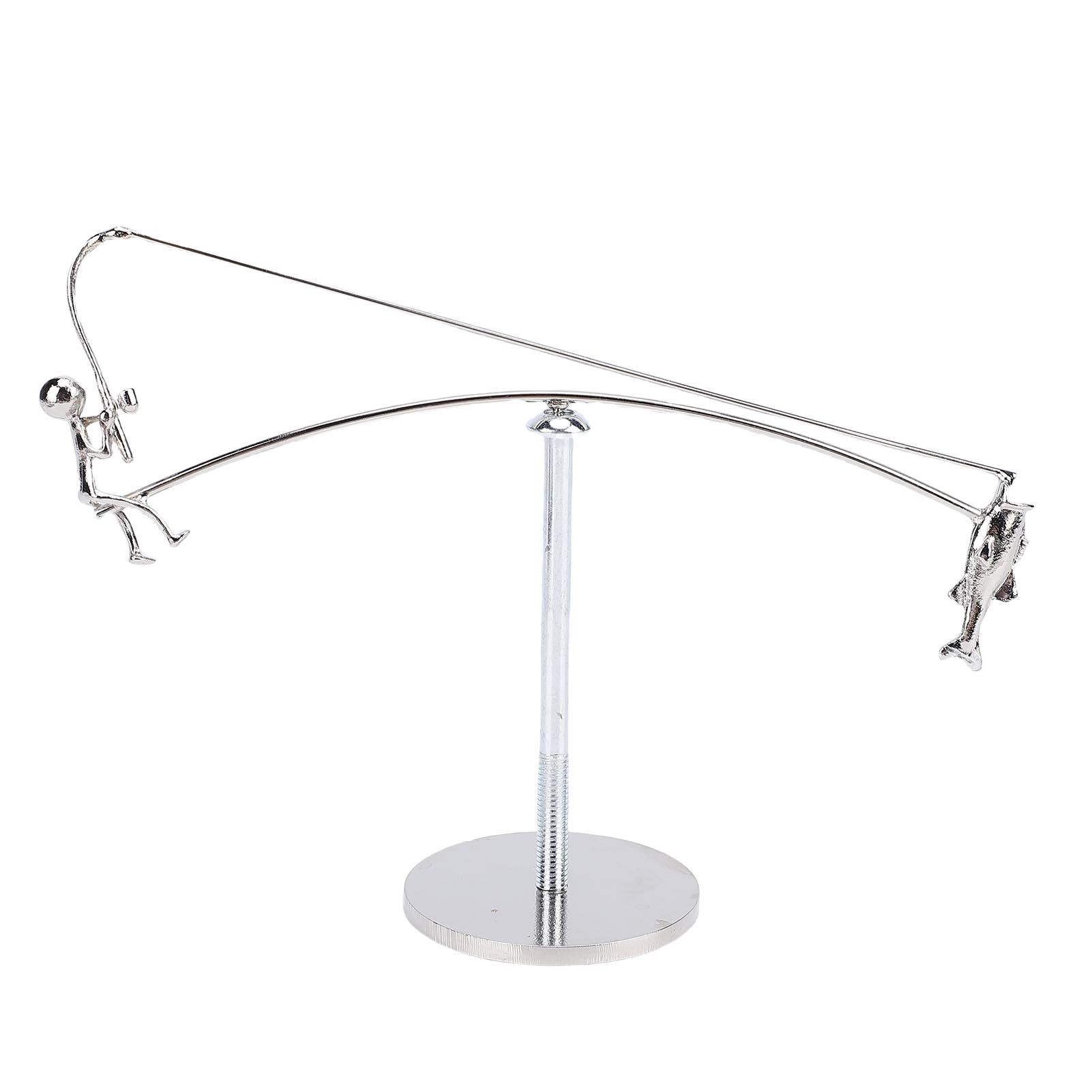 Fisherman Balancing Sculpture Modern Kinetic Metal Fishing Statue for Home