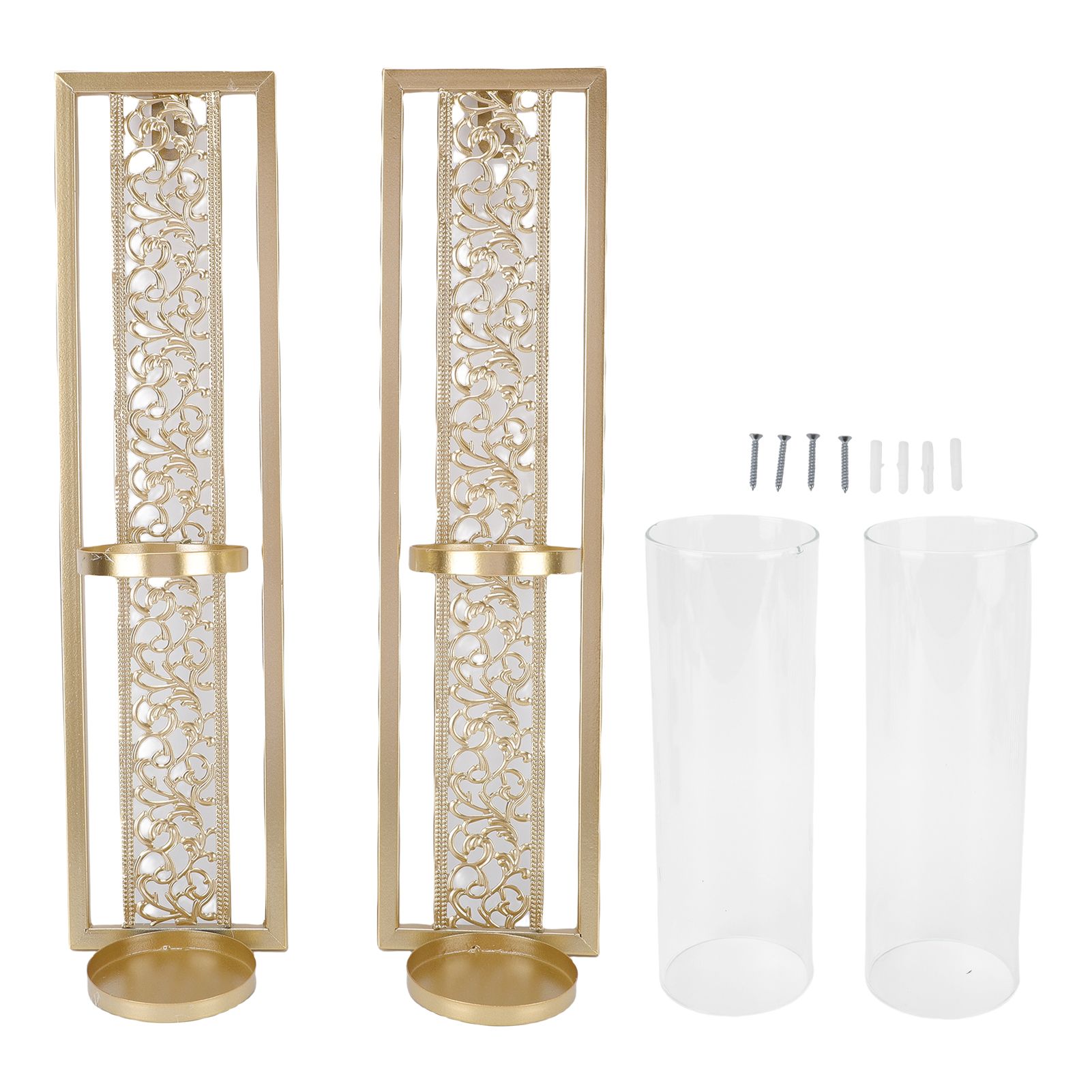 2pcs Wall Candle Holder Vintage Hollowed Candle Holder Metal Wall Art with view 3