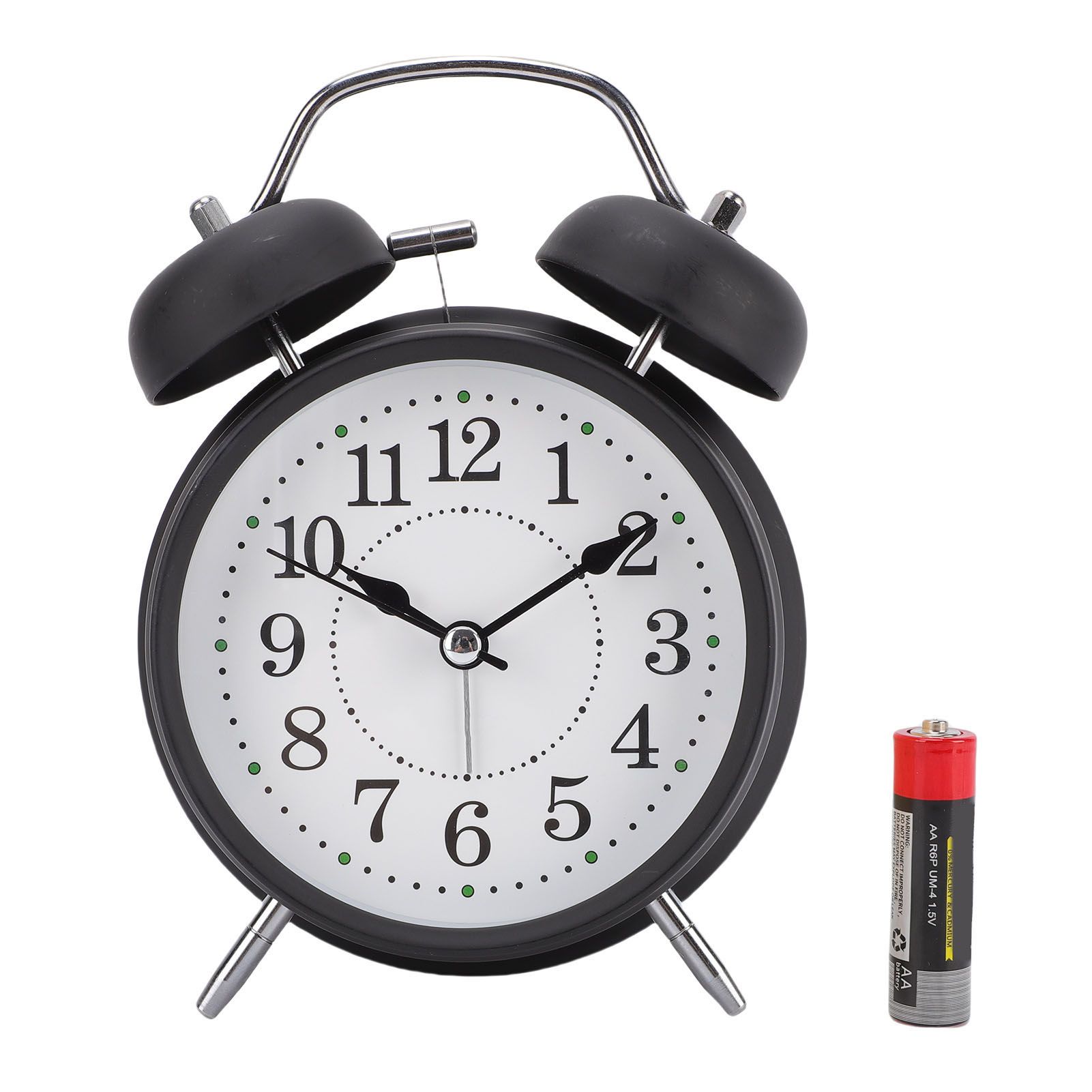 Metal Bell Alarm Clock with Night Light Silent Movement Wake Up Desktop Clock view 3
