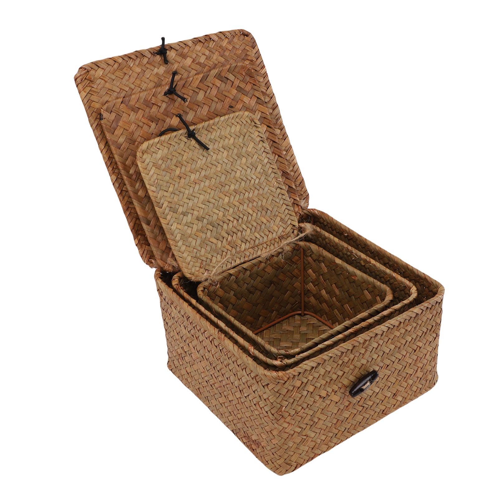 3 Pcs Hand Woven Storage Box Stationery Snacks Jewelry Storage Woven Basket