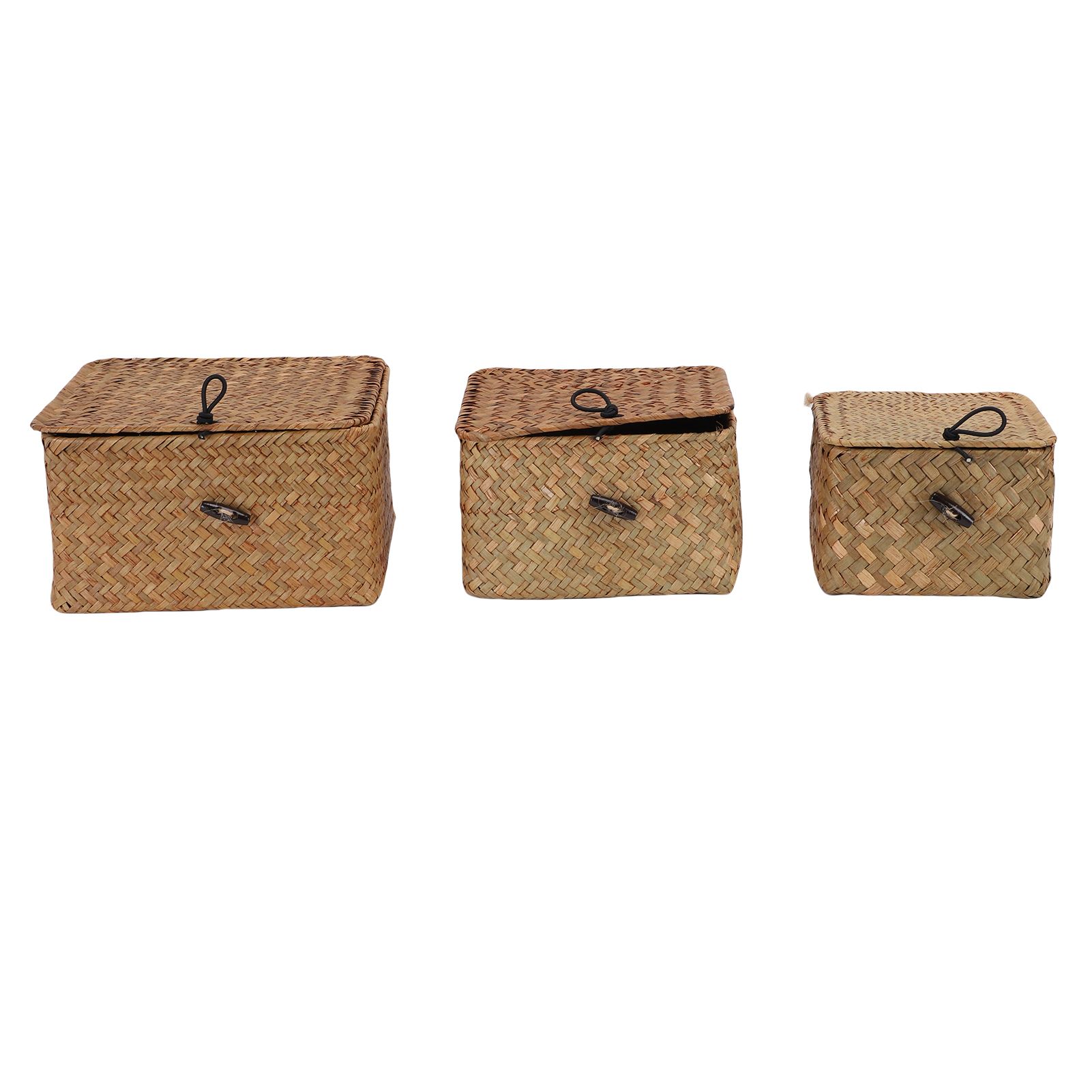 3 Pcs Hand Woven Storage Box Stationery Snacks Jewelry Storage Woven Basket view 3