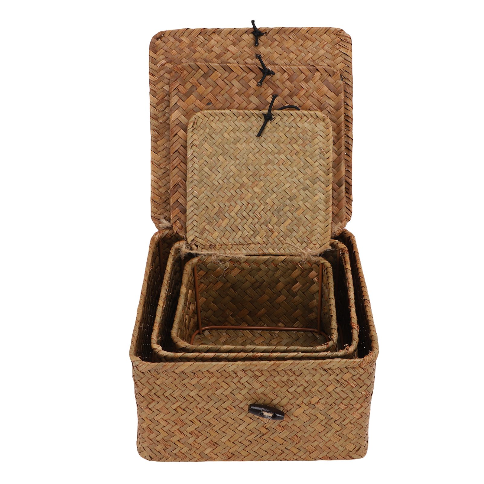 3 Pcs Hand Woven Storage Box Stationery Snacks Jewelry Storage Woven Basket view 4