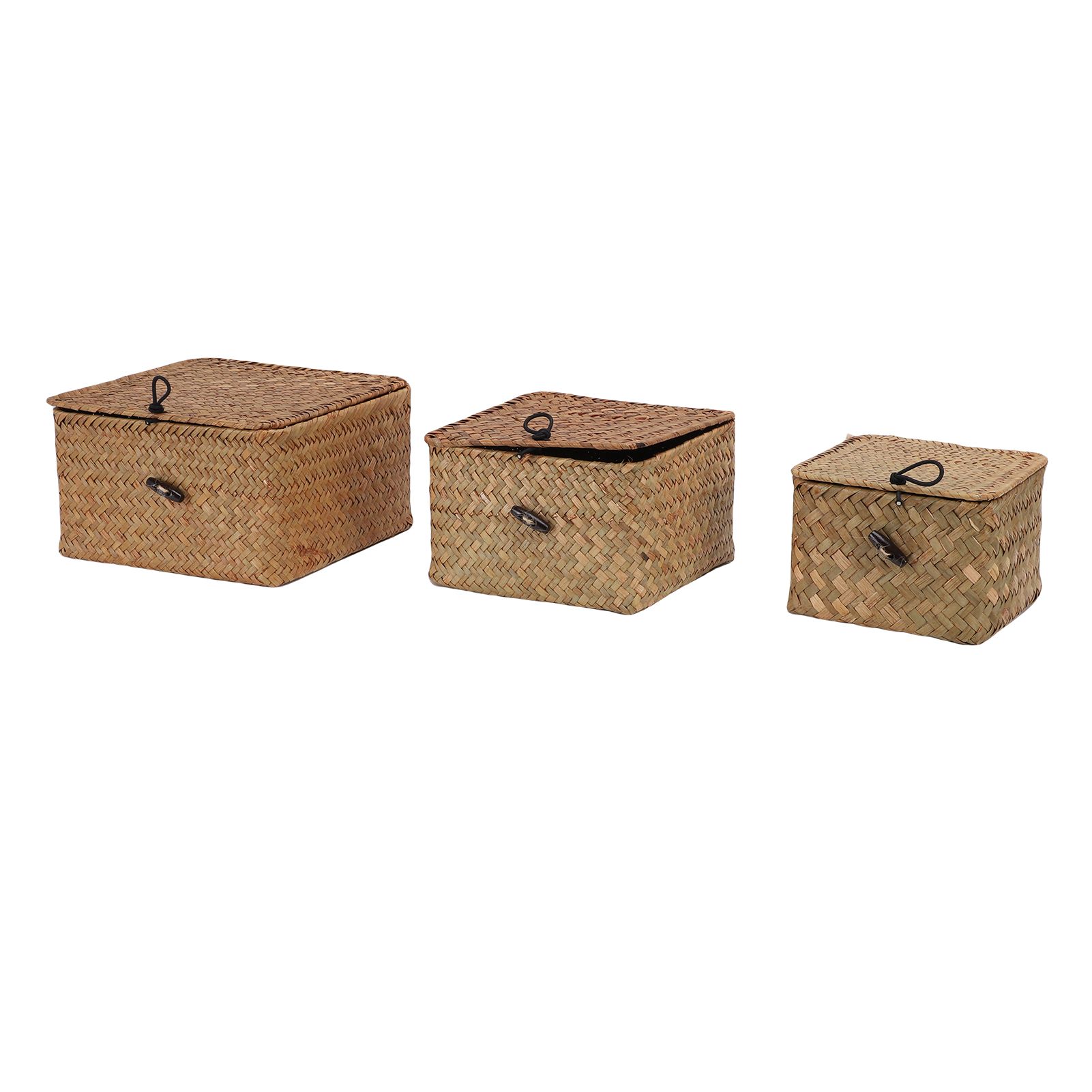 3 Pcs Hand Woven Storage Box Stationery Snacks Jewelry Storage Woven Basket view 8