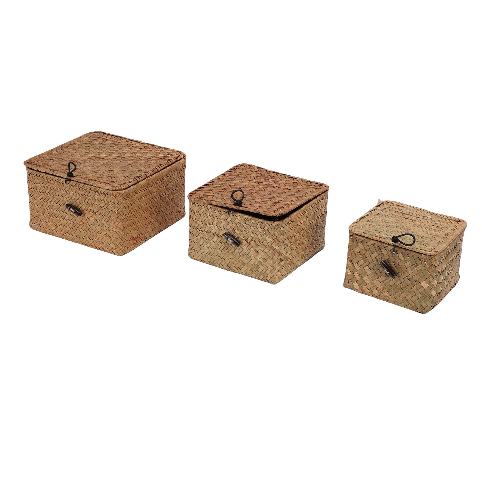 3 Pcs Hand Woven Storage Box Stationery Snacks Jewelry Storage Woven Basket view 9