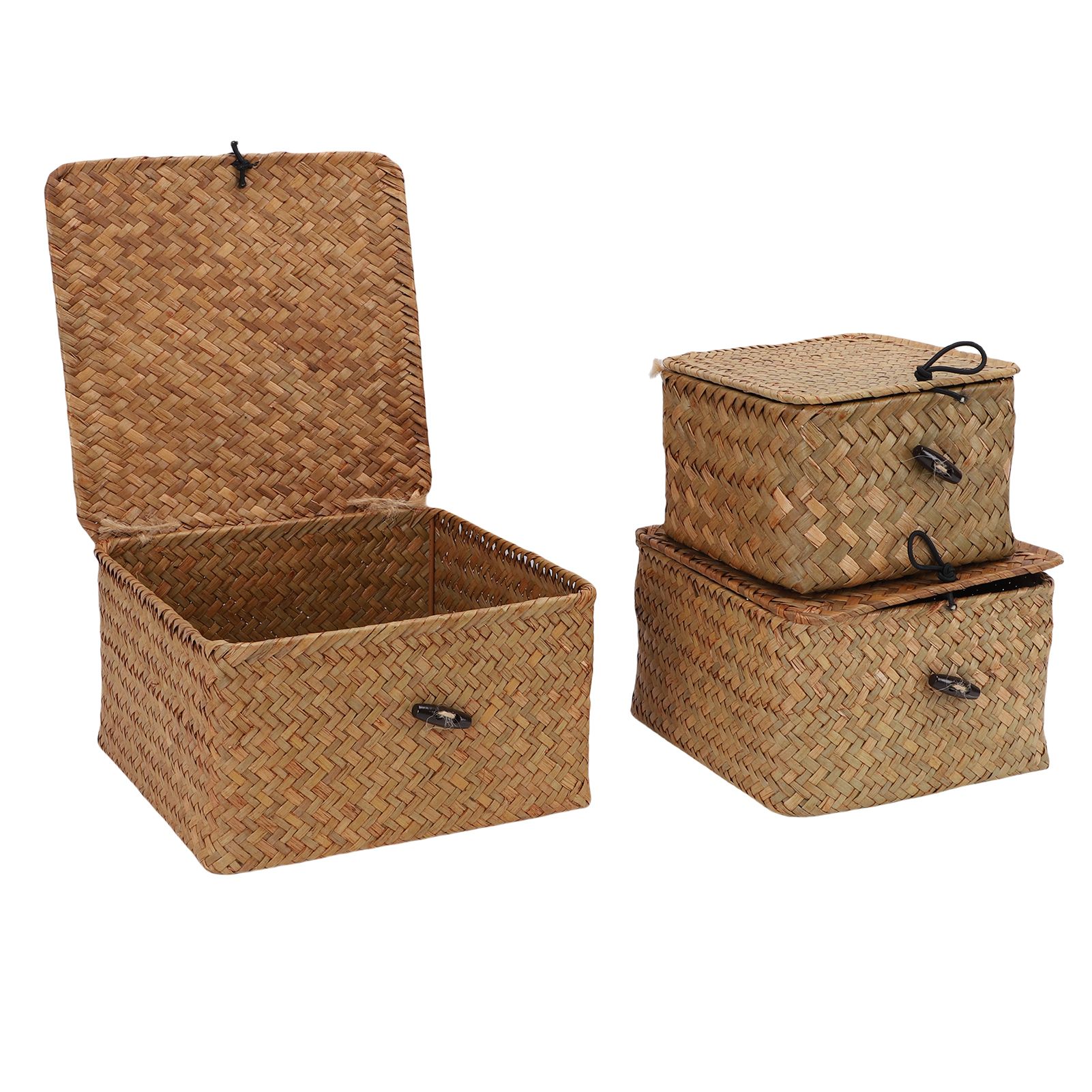3 Pcs Hand Woven Storage Box Stationery Snacks Jewelry Storage Woven Basket view 10