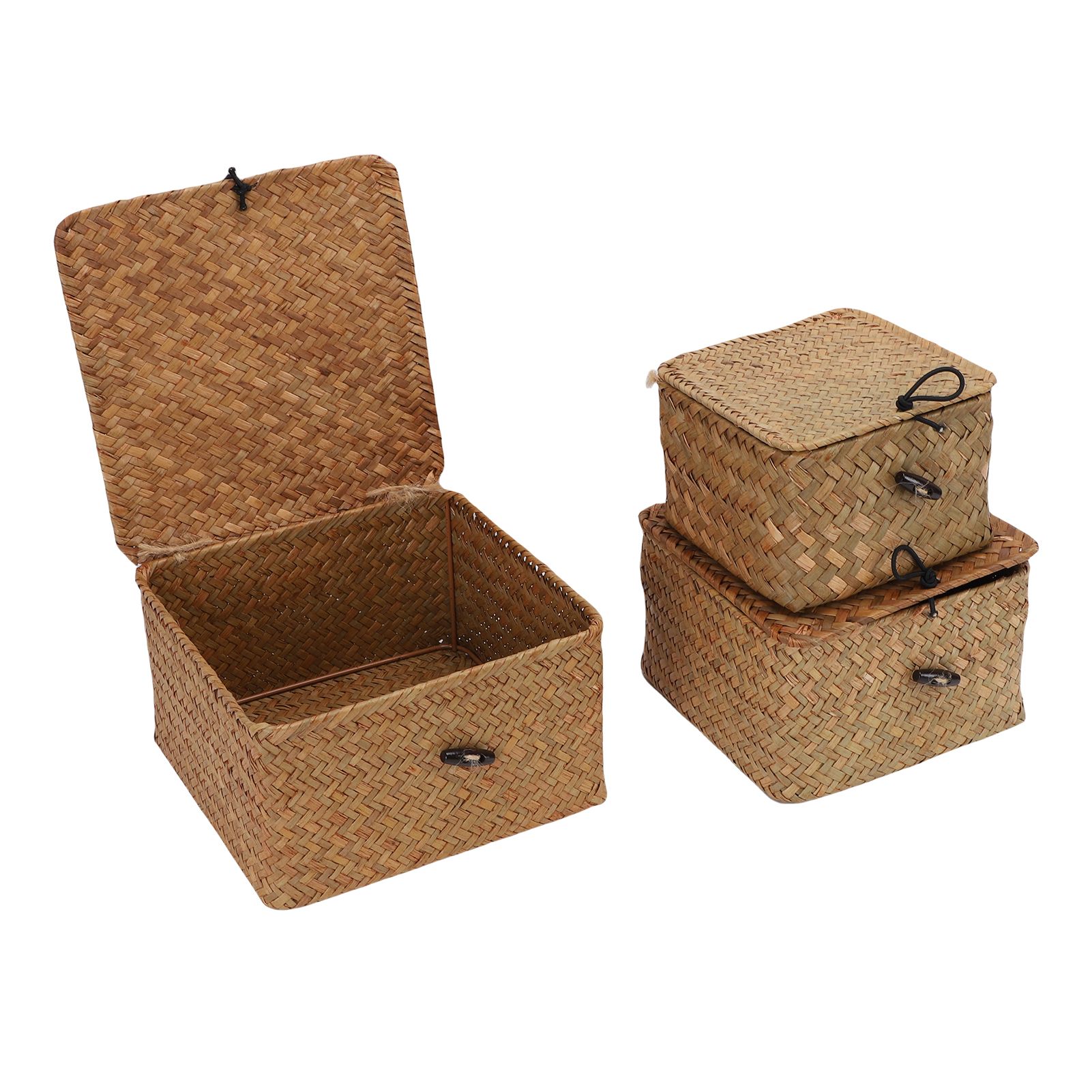 3 Pcs Hand Woven Storage Box Stationery Snacks Jewelry Storage Woven Basket view 11