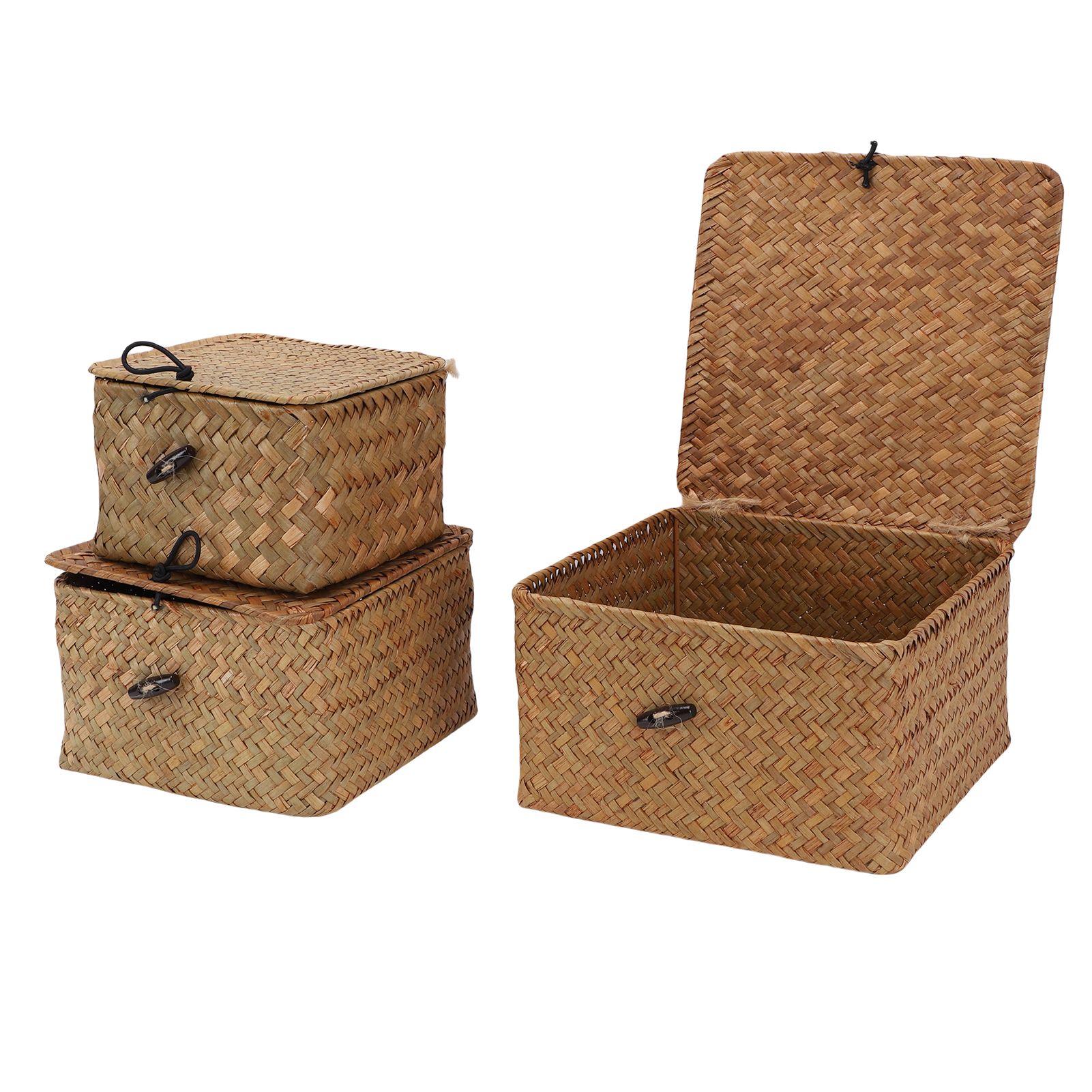 3 Pcs Hand Woven Storage Box Stationery Snacks Jewelry Storage Woven Basket view 12