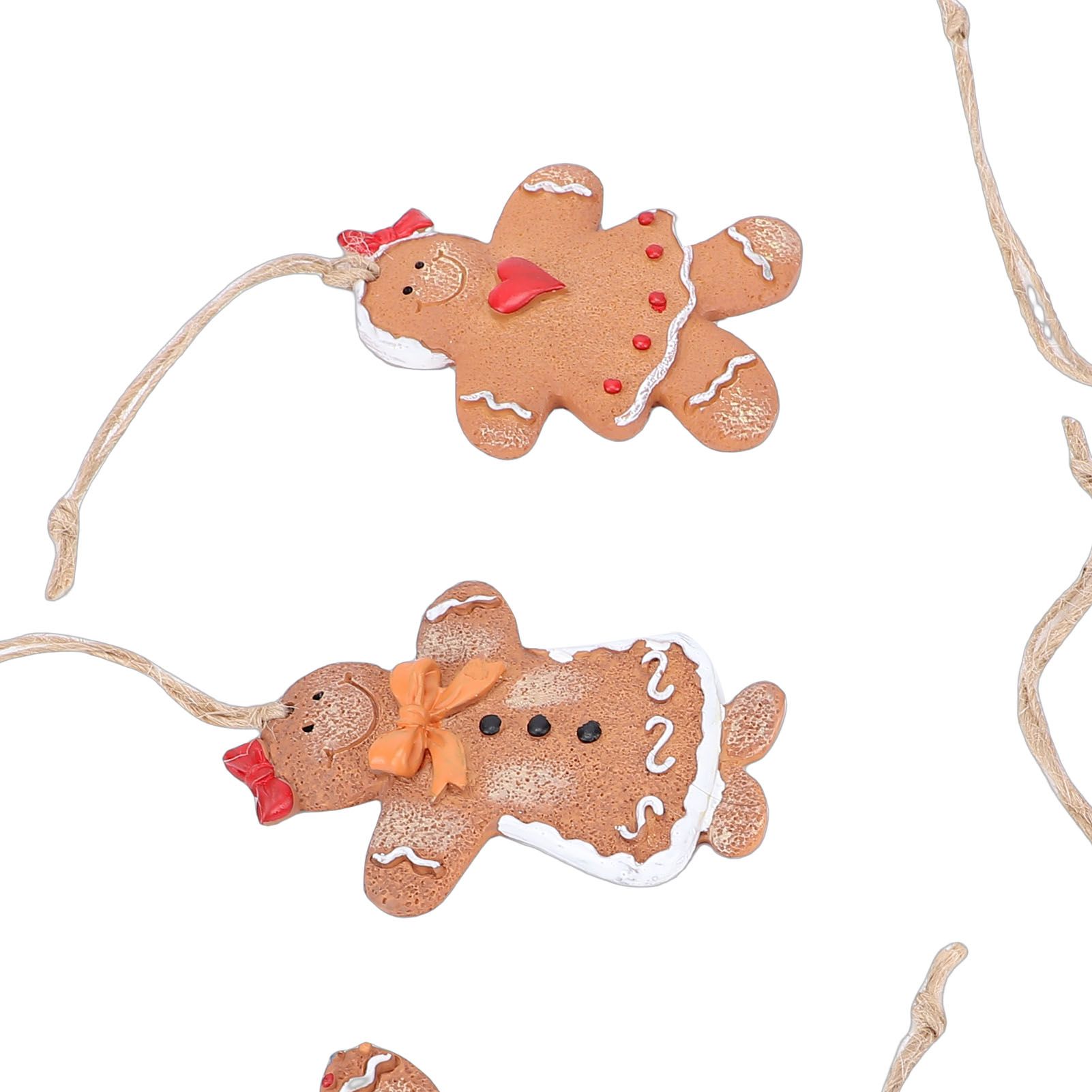 6pcs Gingerbread Man Ornaments Set Xmas Tree Decorations Resin Hanging view 2